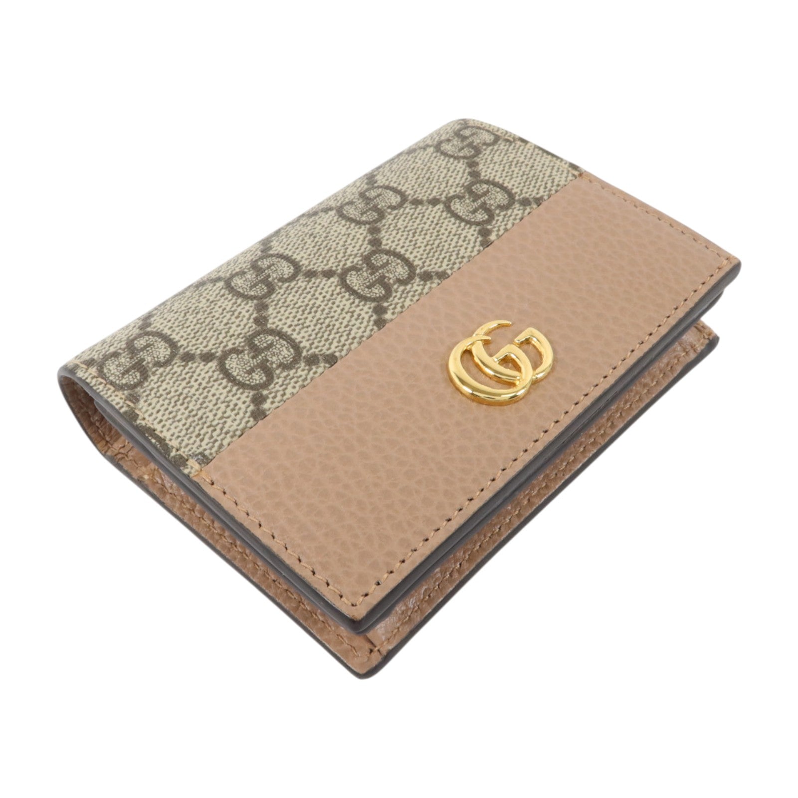 GUCCI 塗層帆布/牛皮皮革GG Marmont Card Case Wallet金扣錢包