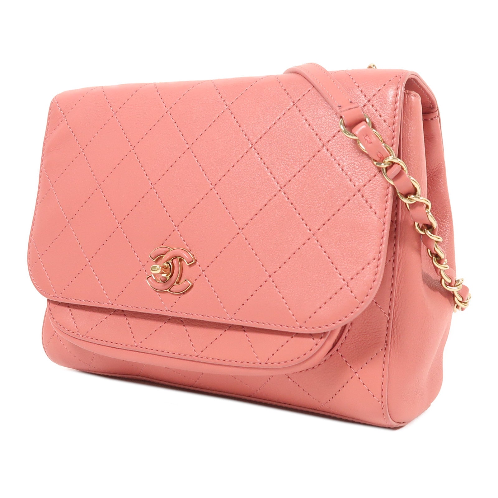 CHANEL 牛皮皮革Chain Shoulder金扣鏈帶肩背袋