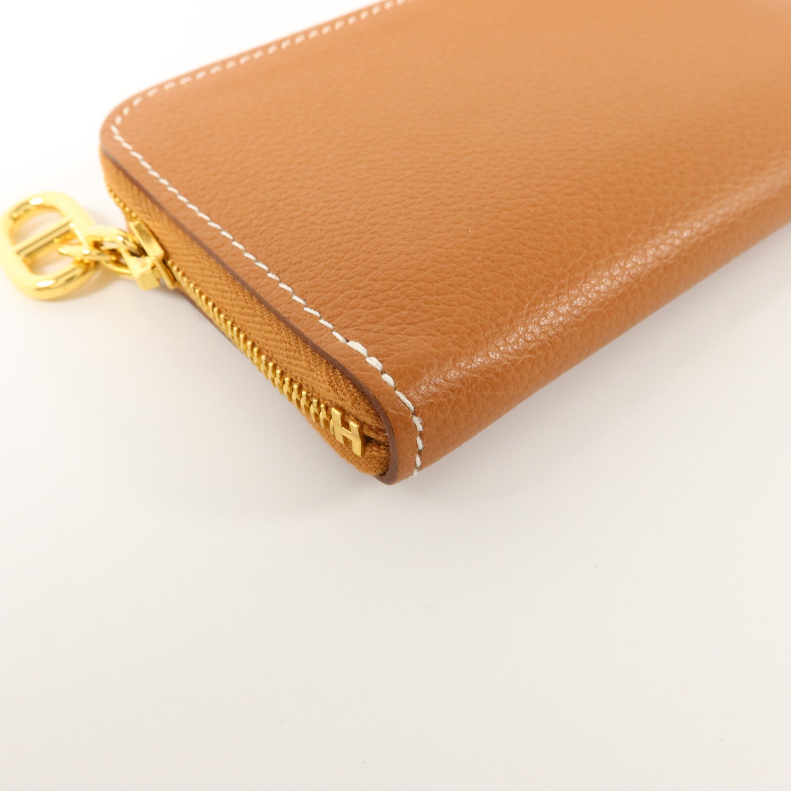 HERMES Evercolor皮革Zipengo Chaine d'Ancre Compact卡片套Gold