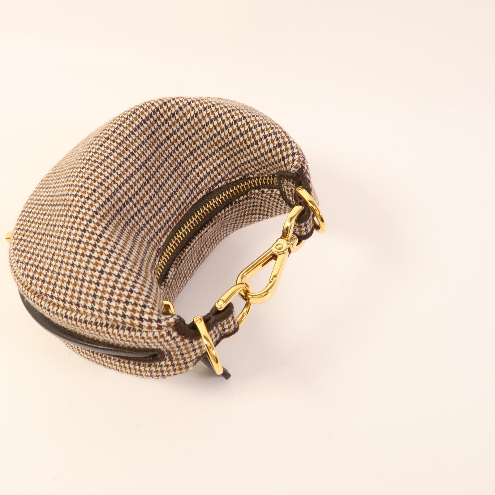 FENDI GHW Nano Fendigraphy Hand Bag Wool Brown