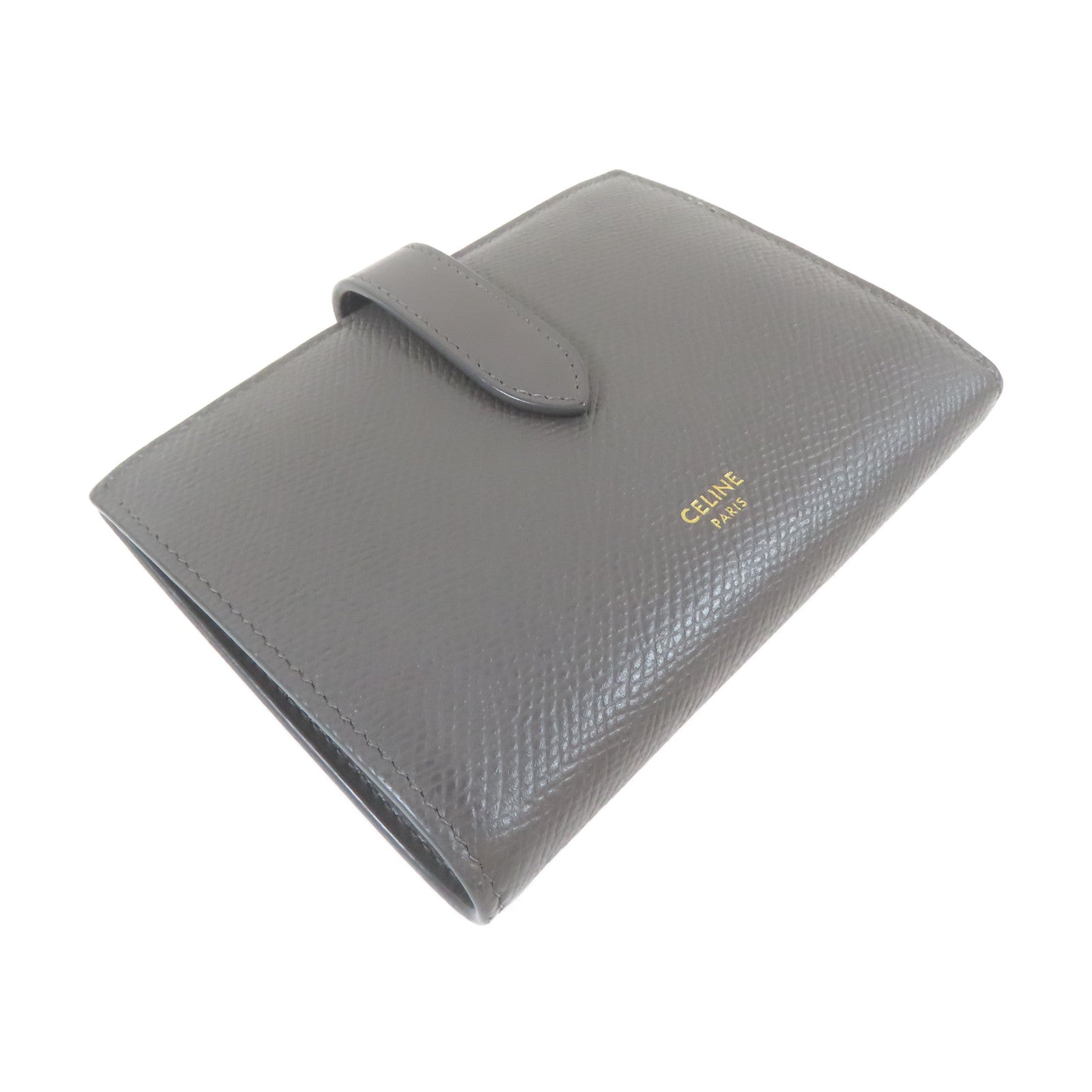 CELINE 牛皮皮革Bifold Wallet金扣錢包灰色