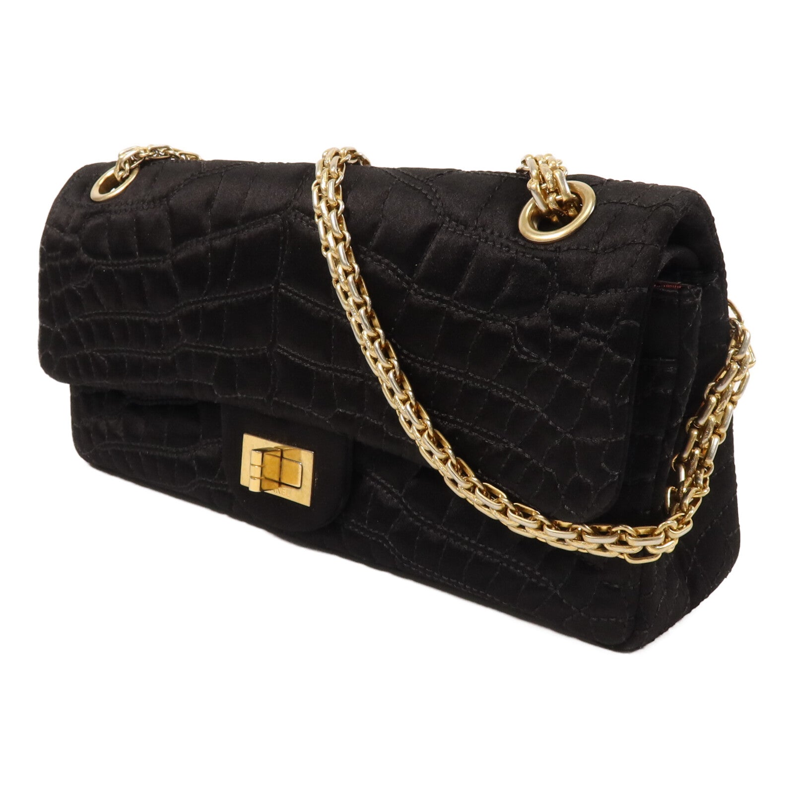 CHANEL Satin 2.55 East West鏈帶肩背袋