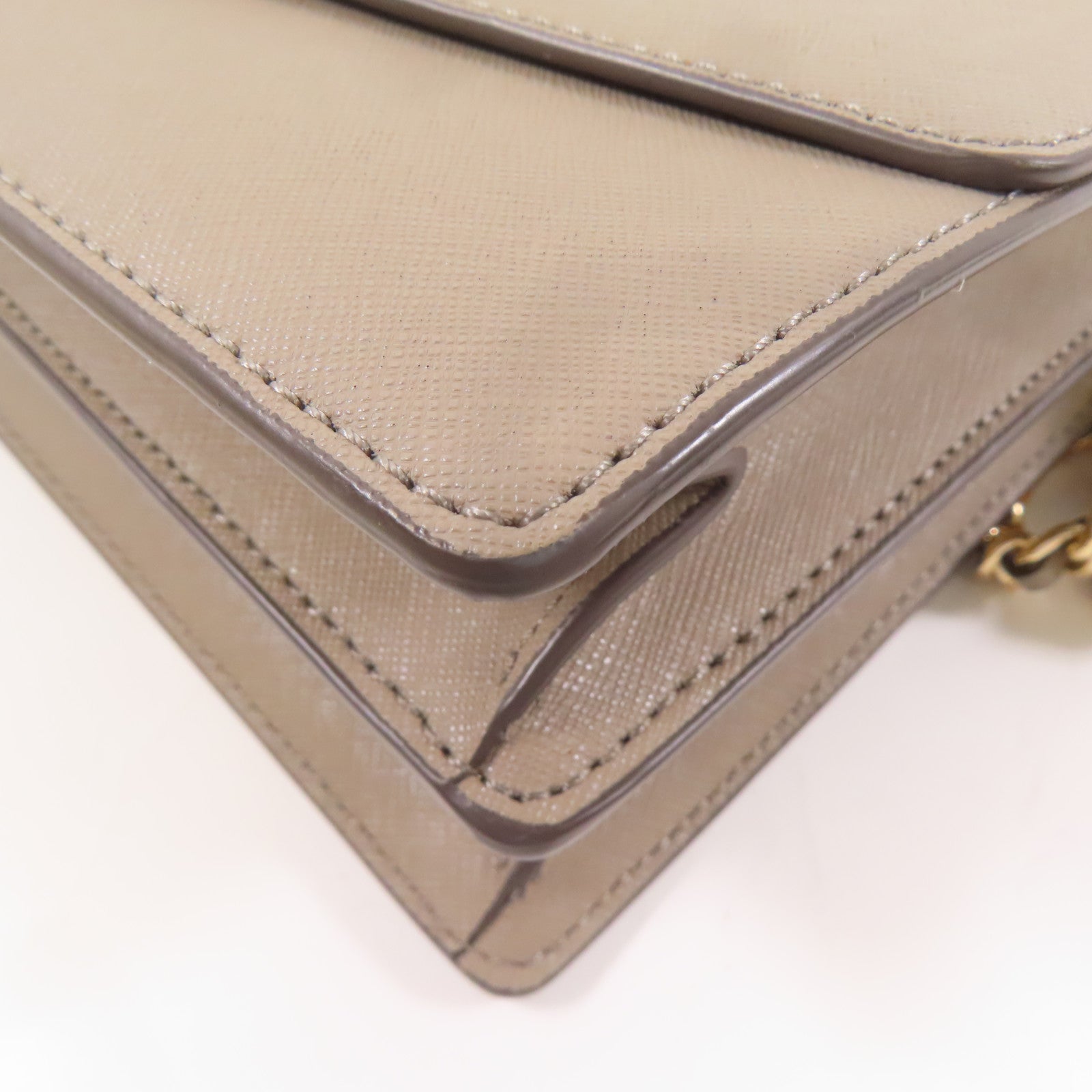 Tory Burch 牛皮皮革Shoulder Bag金扣肩背袋卡其色