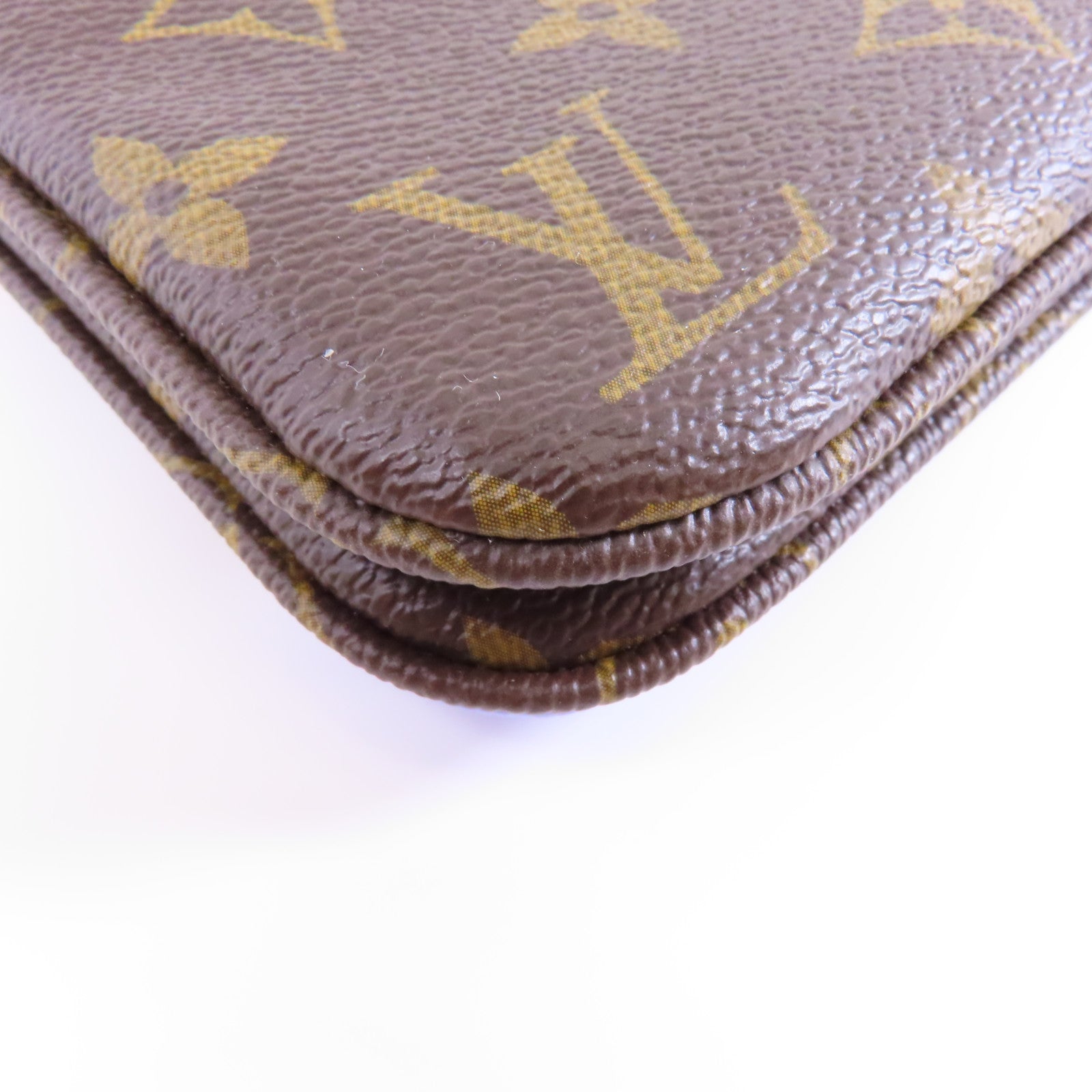 LOUIS VUITTON Monogram Pochette Double Zip金扣鏈帶肩背袋棕色