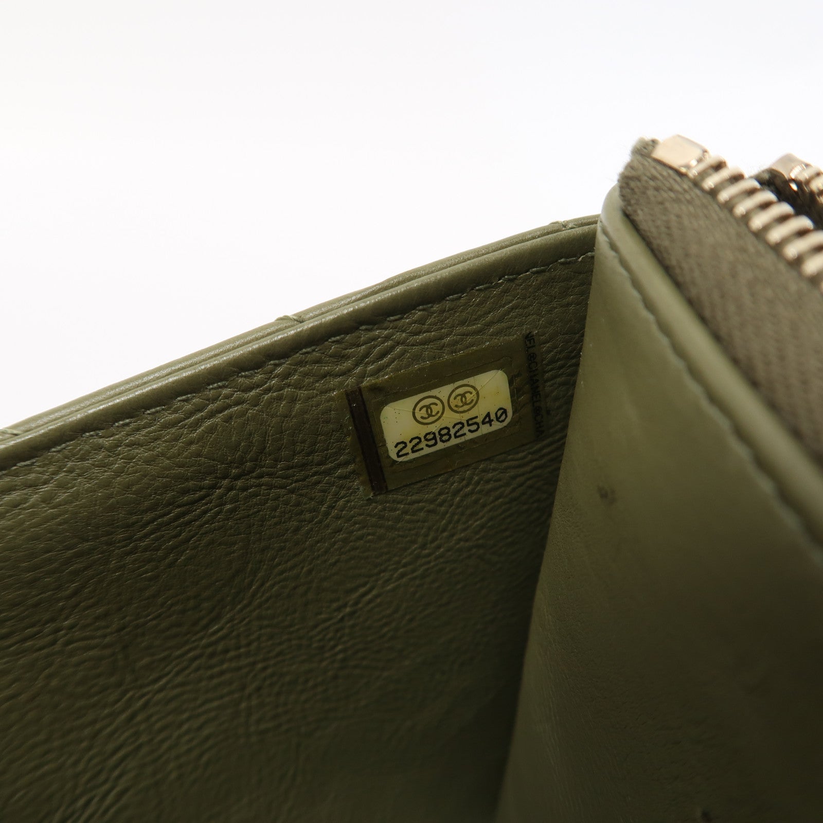 CHANEL 斜紋牛皮皮革Long Wallet金扣長錢包綠色
