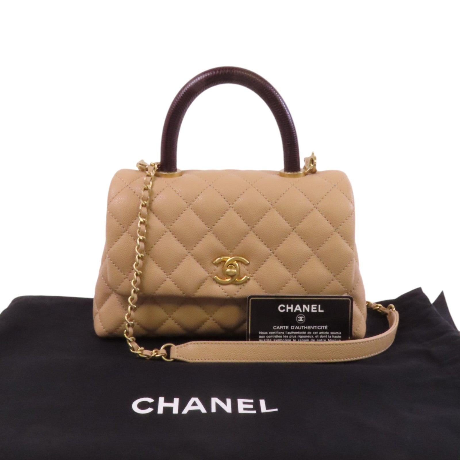 CHANEL 牛皮皮革/蜥蝪皮革Coco Handle金扣手挽肩背兩用袋