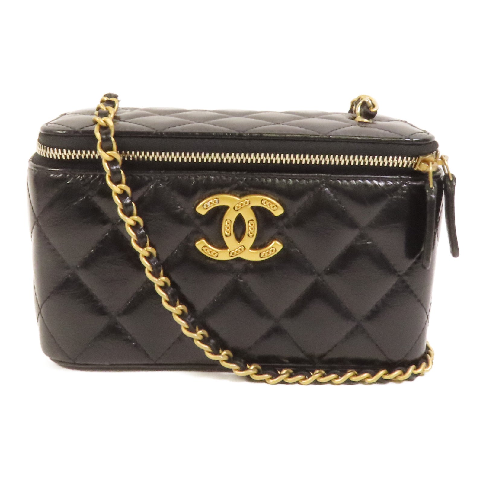 CHANEL 牛皮皮革Vanity Case金扣鏈帶肩背袋