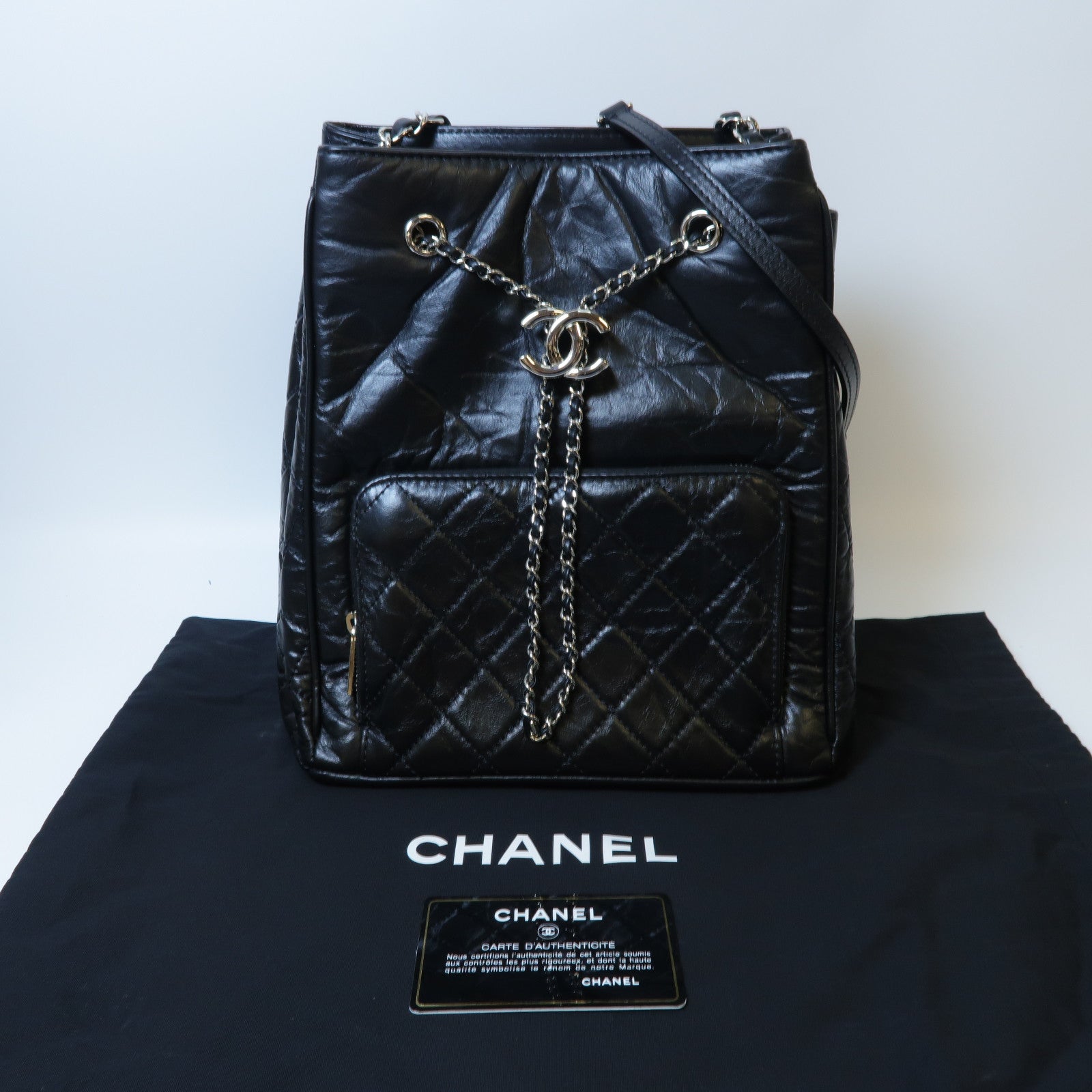 CHANEL 菱格牛皮皮革Shoulder Bag銀扣肩背袋黑色