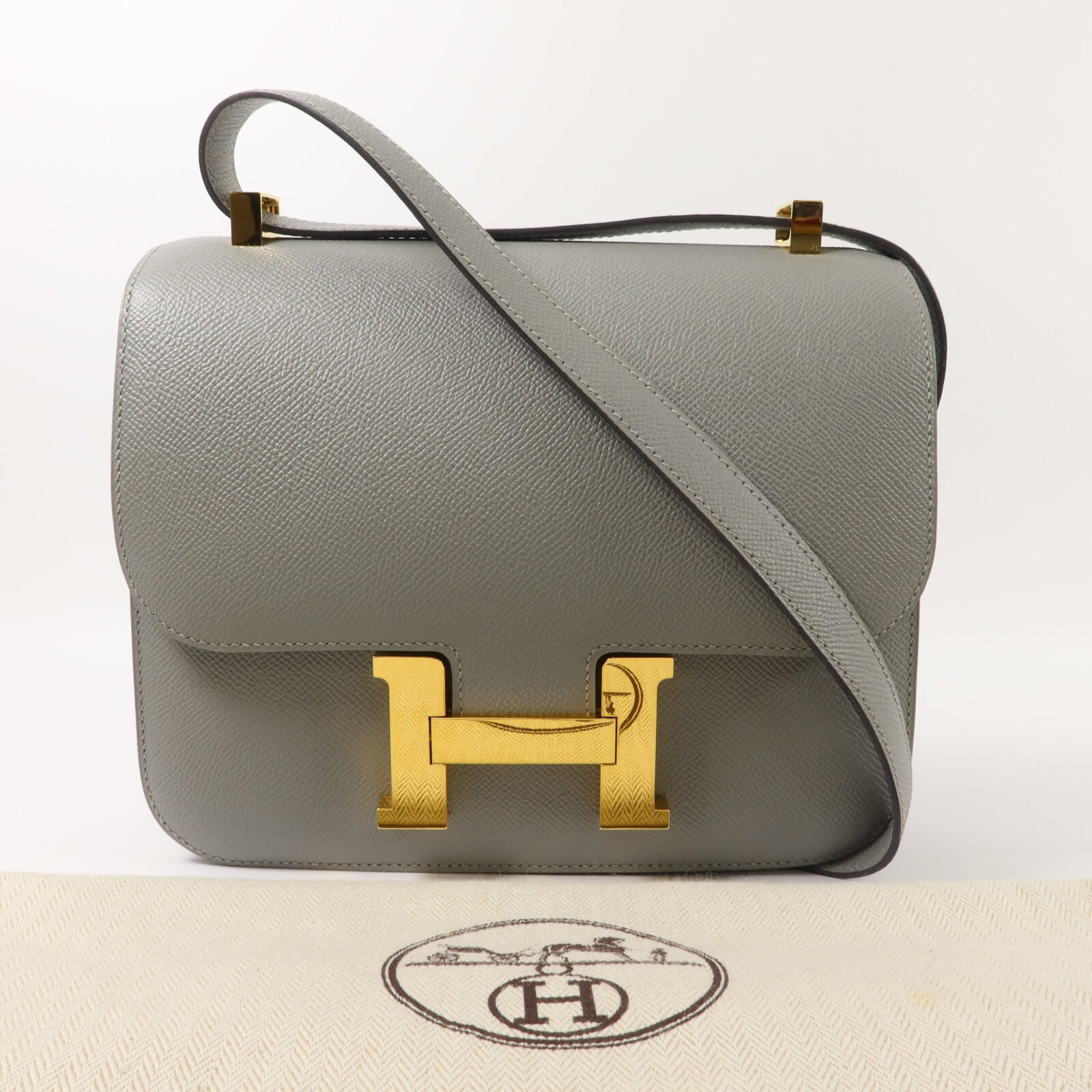 HERMES Epsom皮革Constance 24肩背袋Gris Mouette