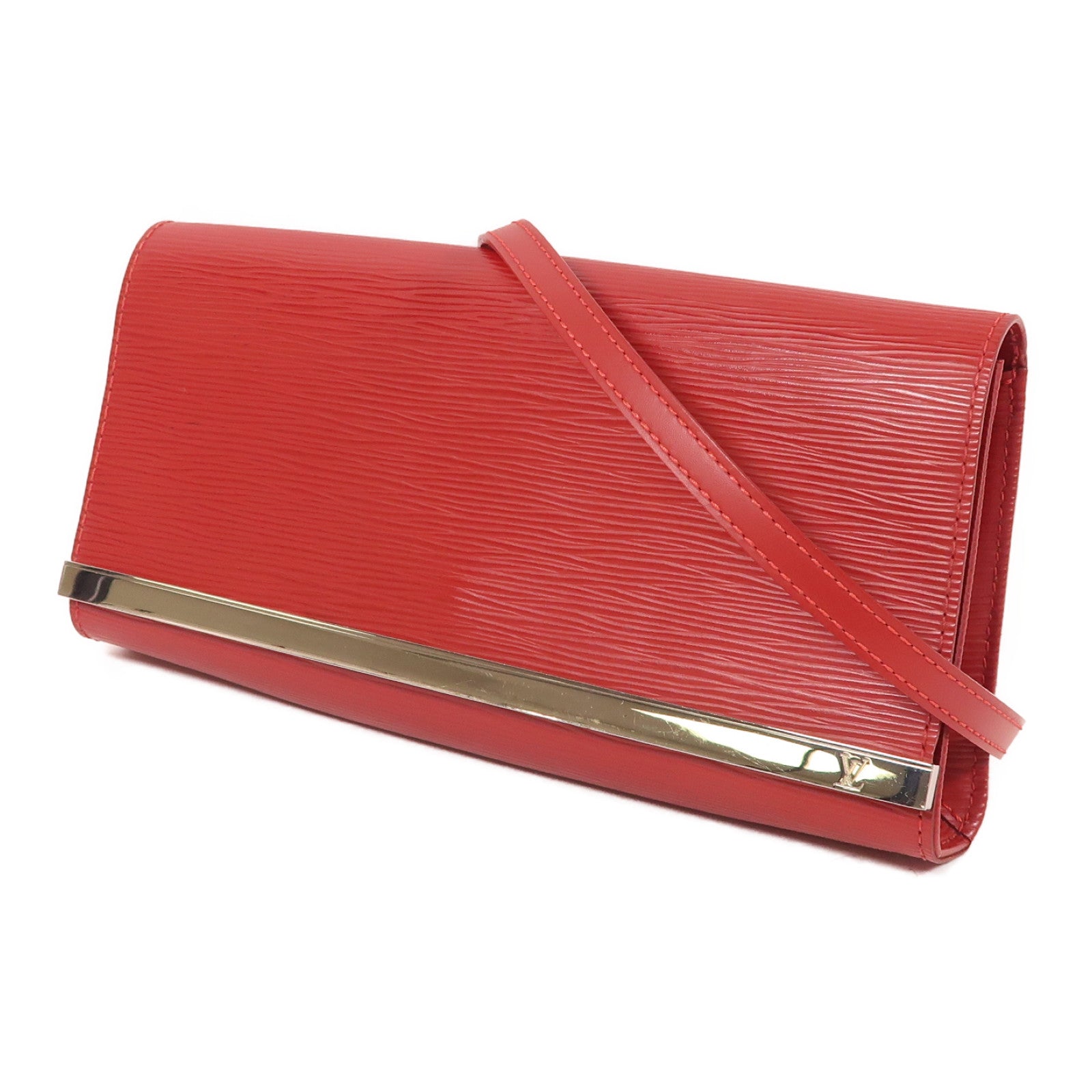 LOUIS VUITTON Epi Sevigne Clutch銀扣肩背袋紅色
