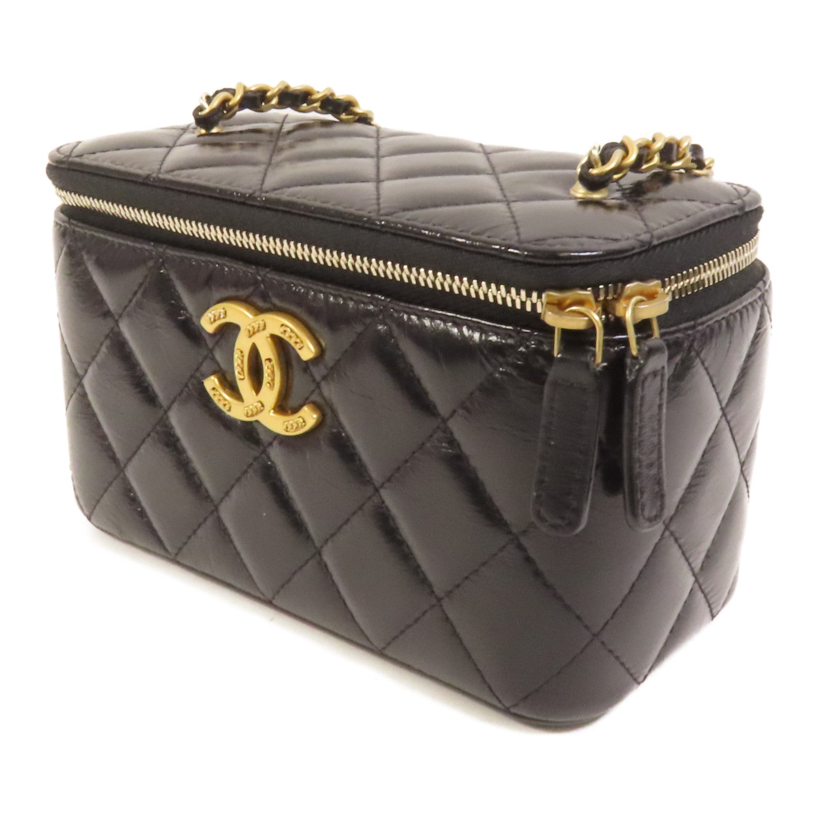 CHANEL 牛皮皮革Vanity Case金扣鏈帶肩背袋