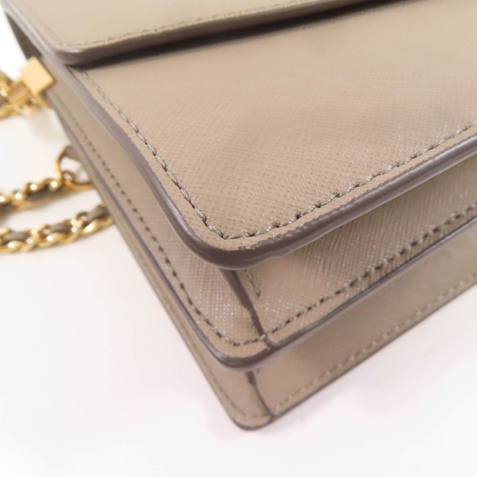Tory Burch 牛皮皮革Shoulder Bag金扣肩背袋卡其色