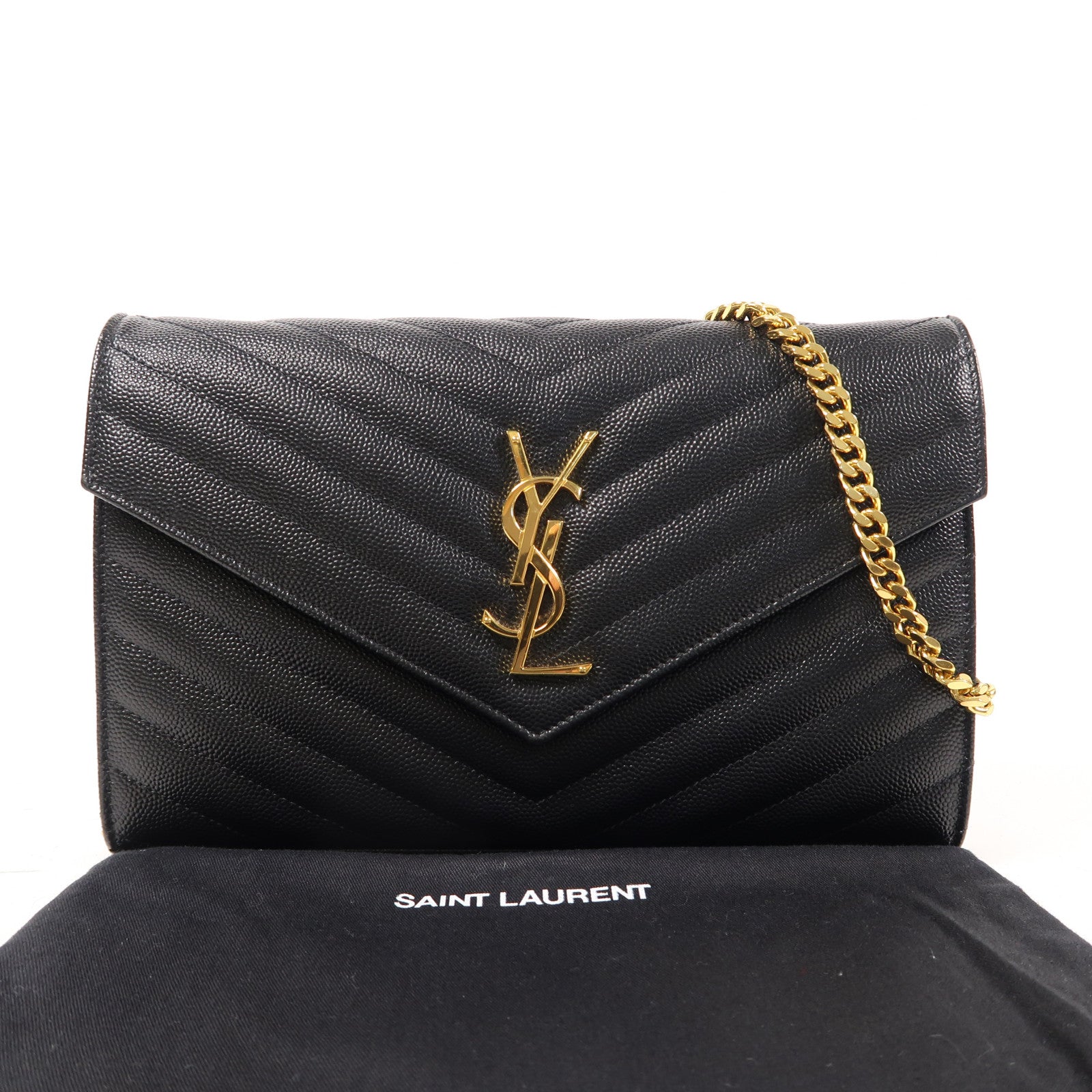 SAINT LAURENT 牛皮皮革Chain Shoulder金扣鏈帶肩背袋黑色