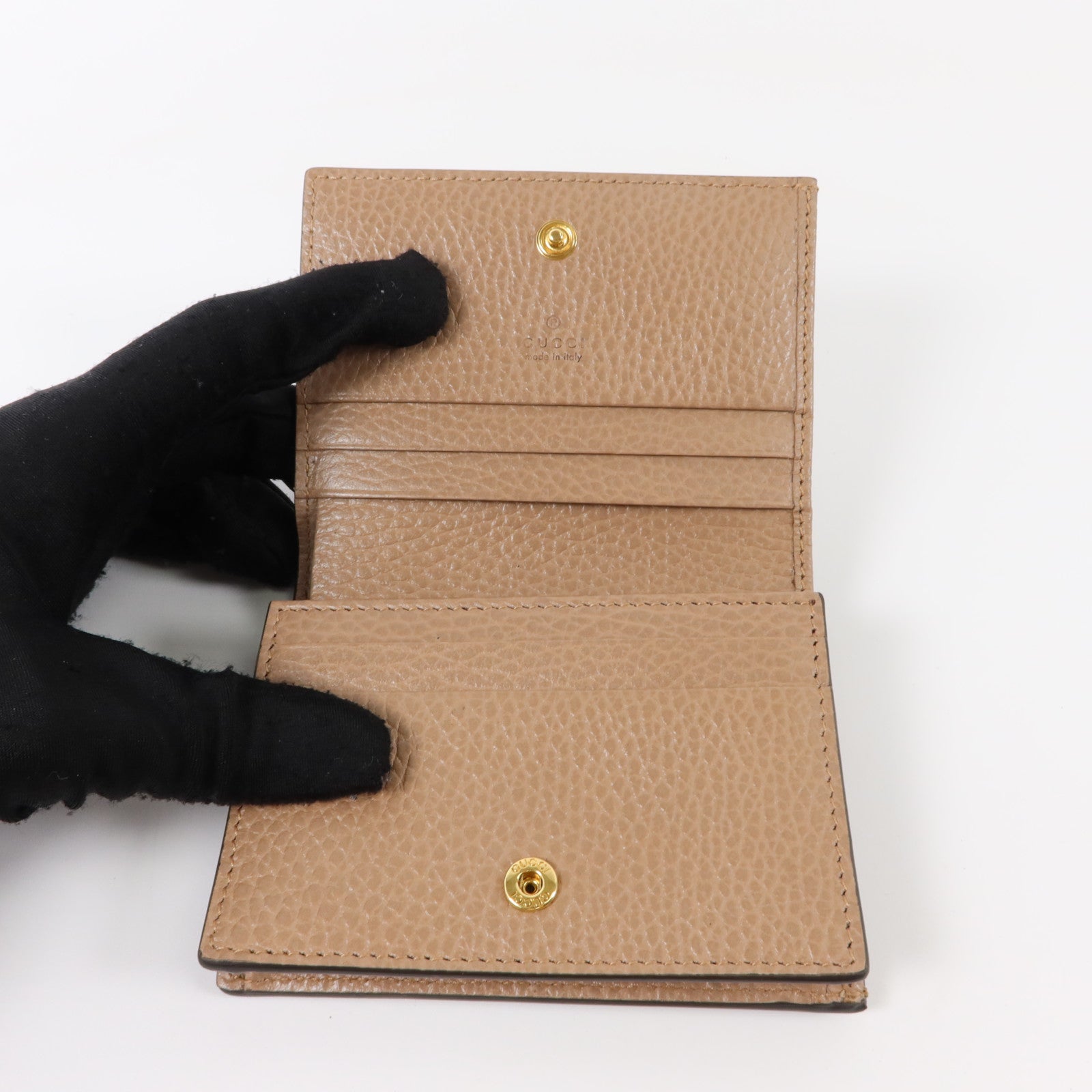 GUCCI 塗層帆布/牛皮皮革GG Marmont Card Case Wallet金扣錢包