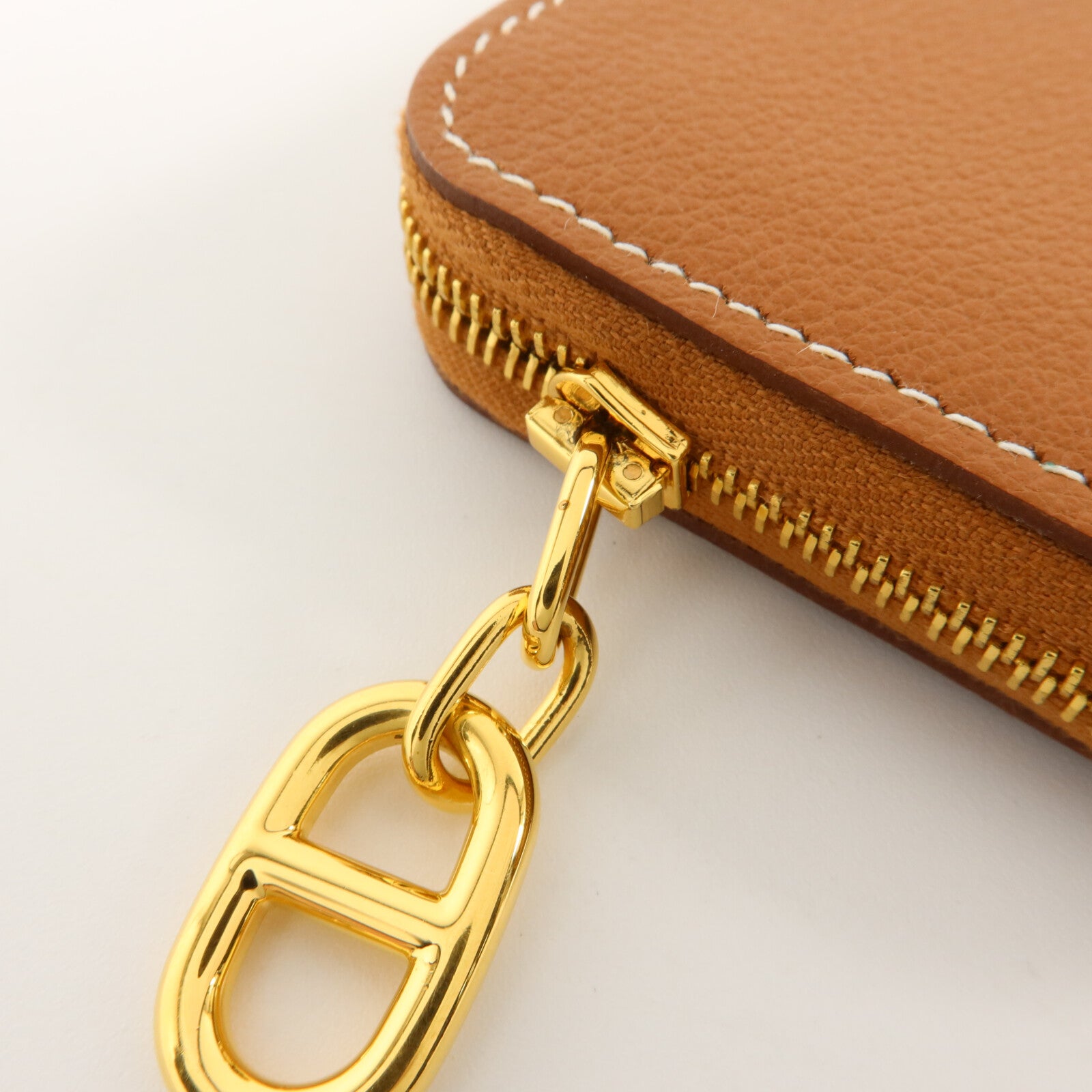 HERMES Evercolor皮革Zipengo Chaine d'Ancre Compact卡片套Gold