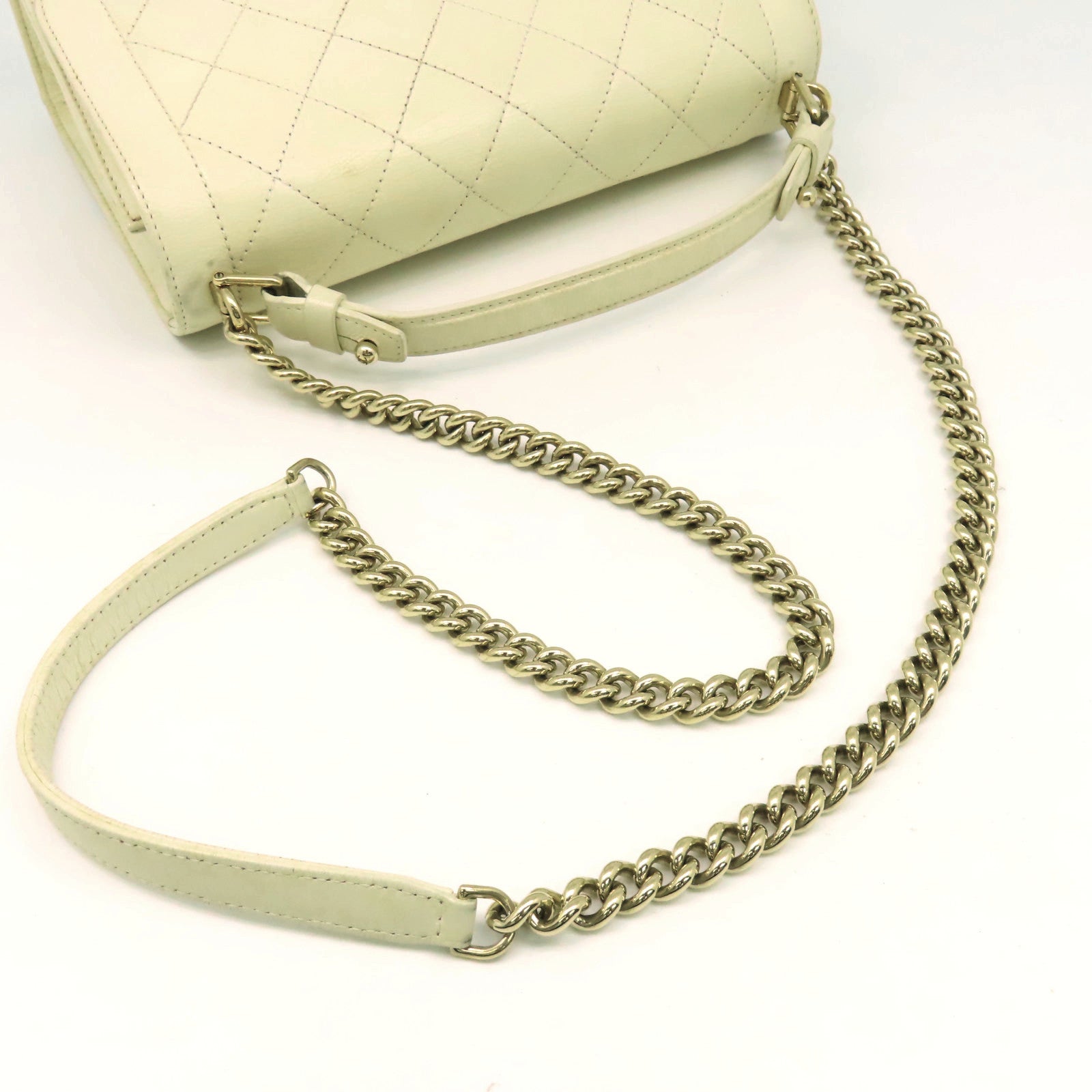 CHANEL 【激減優惠】菱格牛皮皮革2 Way Shoulder金扣手挽肩背兩用袋米色