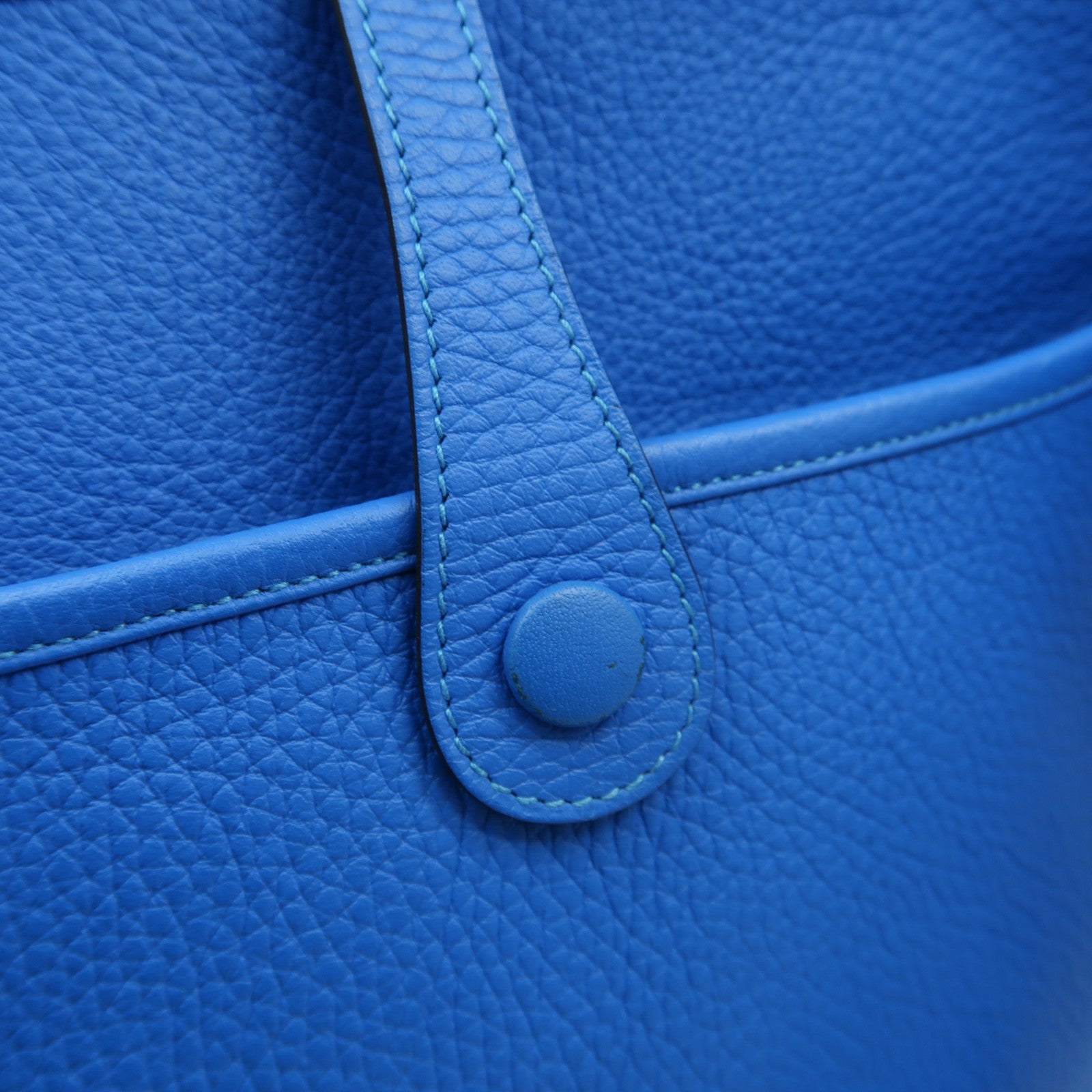 HERMES Clemence皮革Evelyne PM銀扣肩背袋Bleu France法國藍色