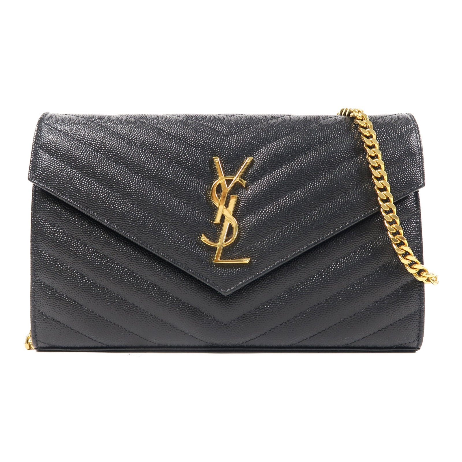 SAINT LAURENT 牛皮皮革Chain Shoulder金扣鏈帶肩背袋黑色