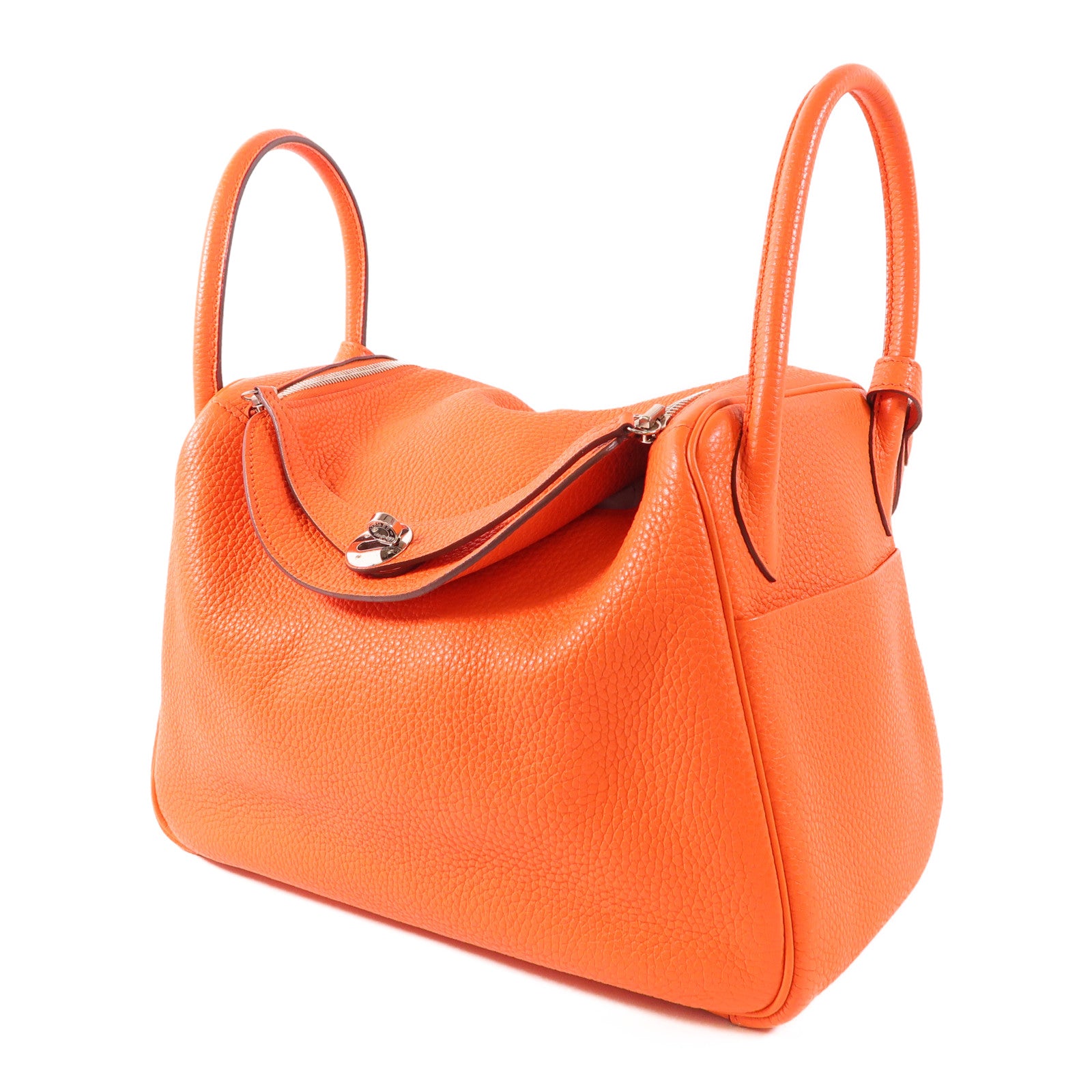 HERMES 皮革Lindy 30銀扣手挽肩背兩用袋9T Capucine