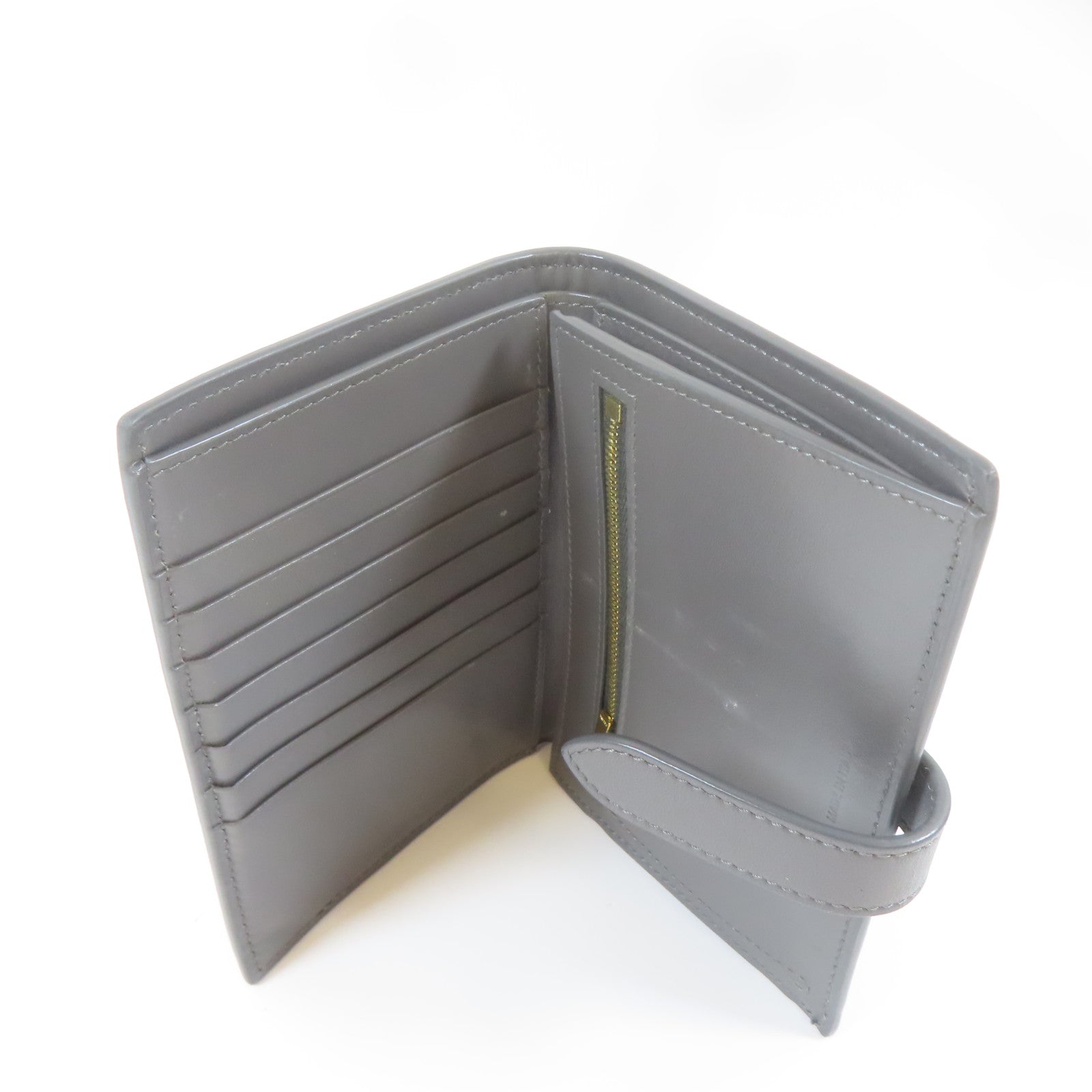 CELINE 牛皮皮革Bifold Wallet金扣錢包灰色