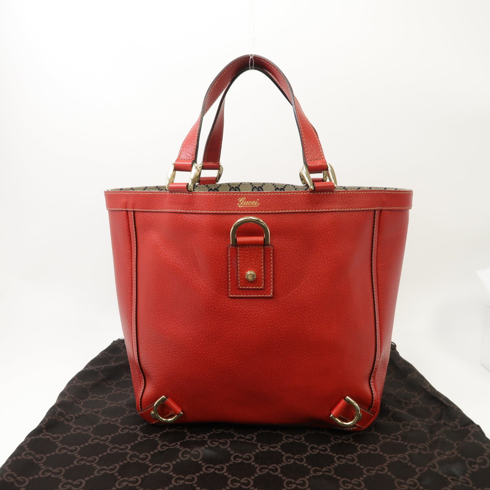 GUCCI 【清倉大減價】牛皮皮革Tote Bag金扣肩背袋紅色