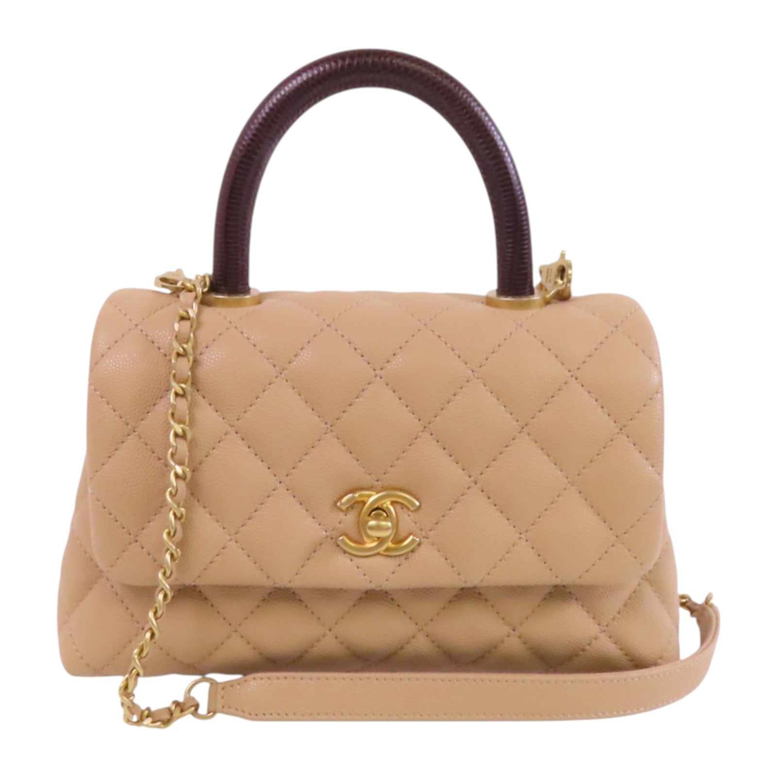 CHANEL 牛皮皮革/蜥蝪皮革Coco Handle金扣手挽肩背兩用袋