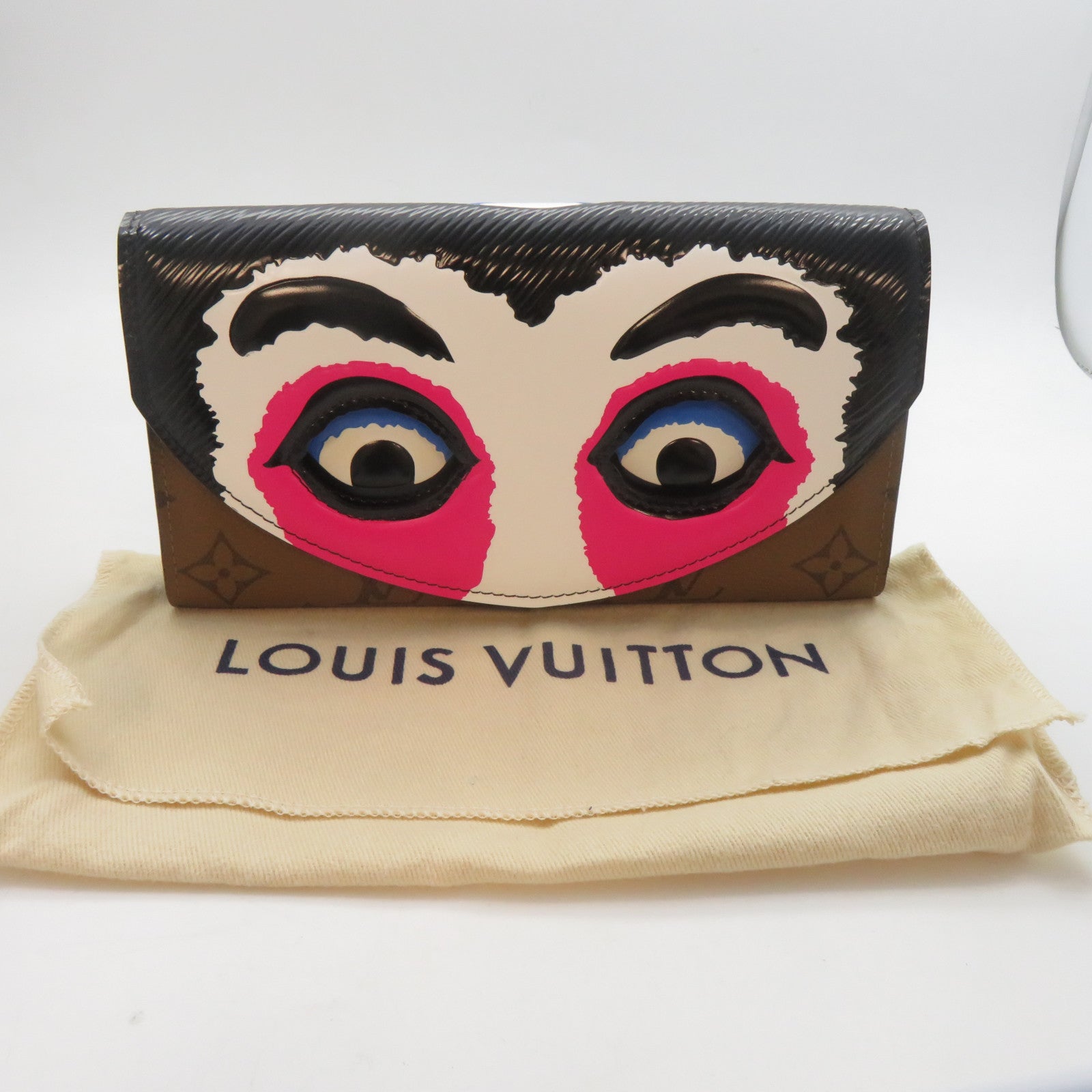 LOUIS VUITTON Monogram Kabuki Mask Sarah Wallet銀扣長錢包啡色彩色