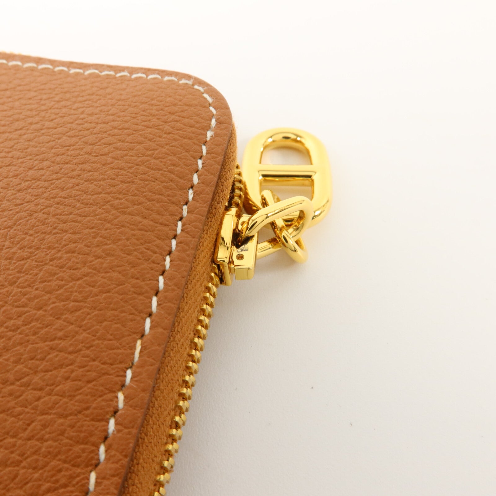 HERMES Evercolor皮革Zipengo Chaine d'Ancre Compact卡片套Gold