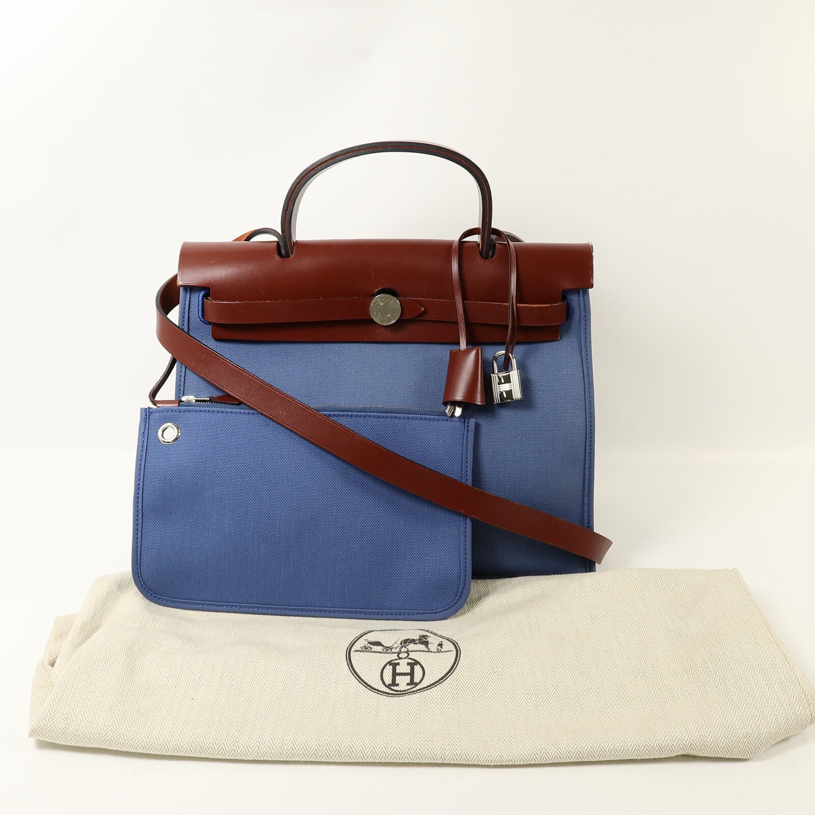 HERMES 帆布Herbag PM手挽肩背兩用袋Bleu Agate