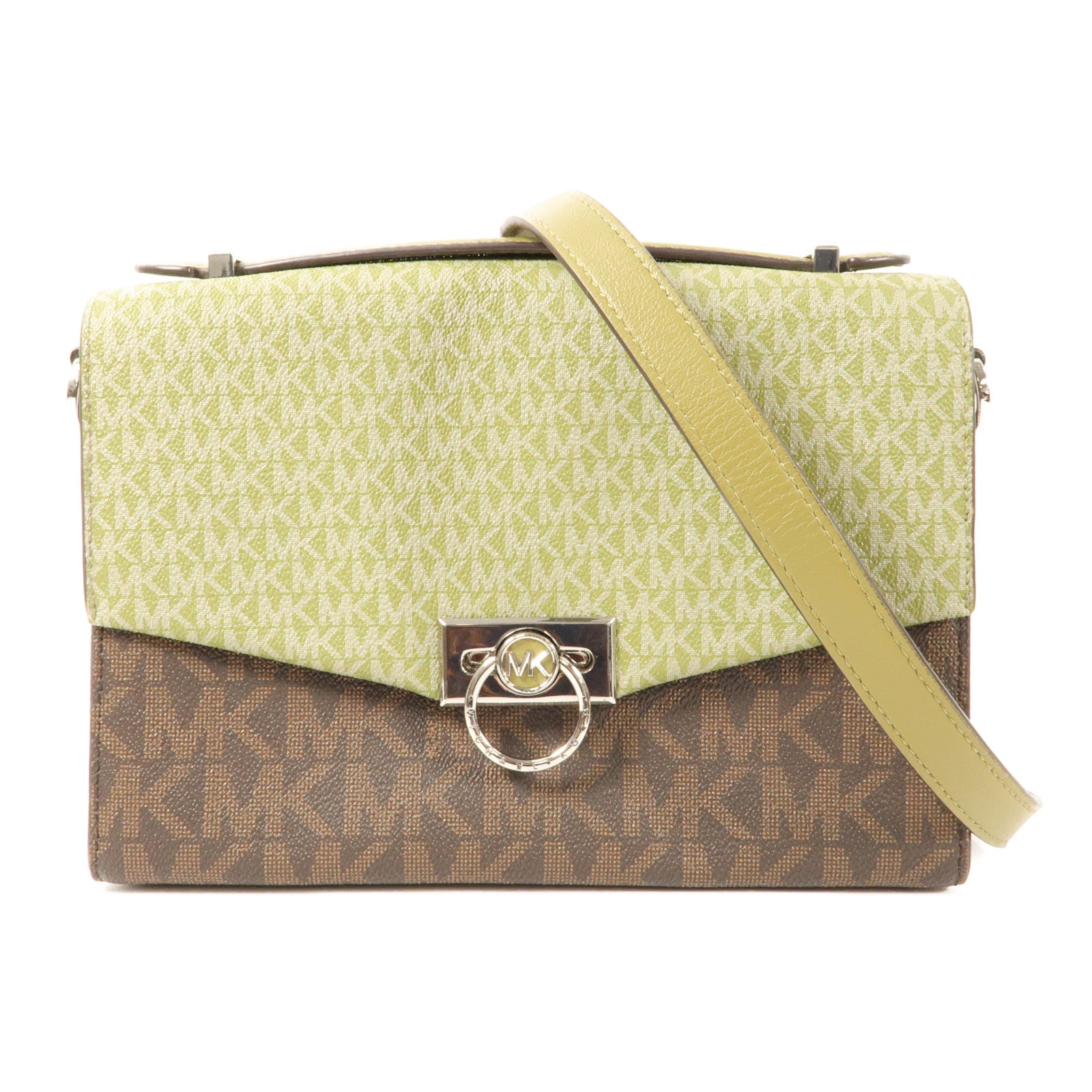 Michael Kors 塗層帆布Shoulder Bag銀扣手挽肩背兩用袋