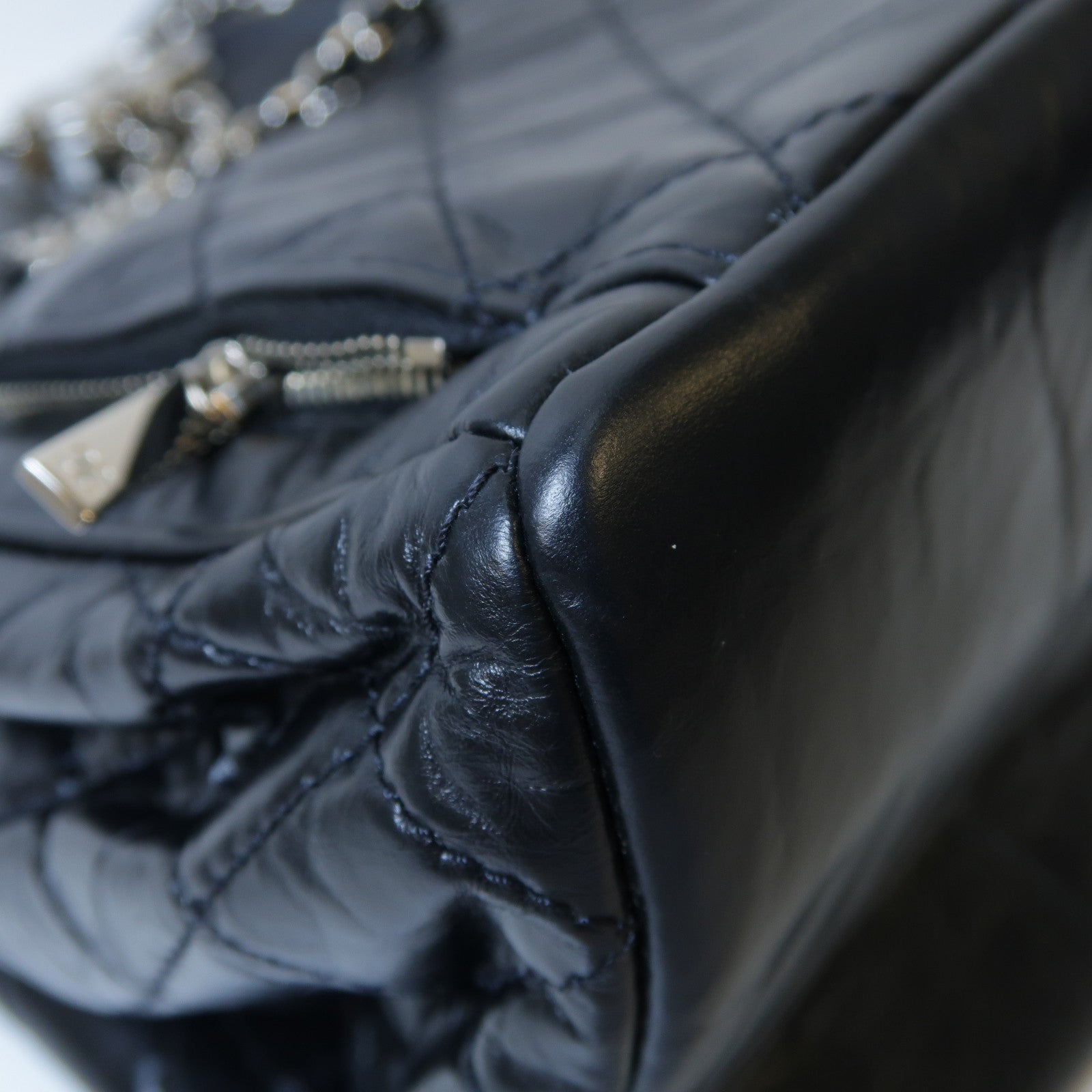 CHANEL 菱格牛皮皮革Shoulder Bag銀扣肩背袋黑色