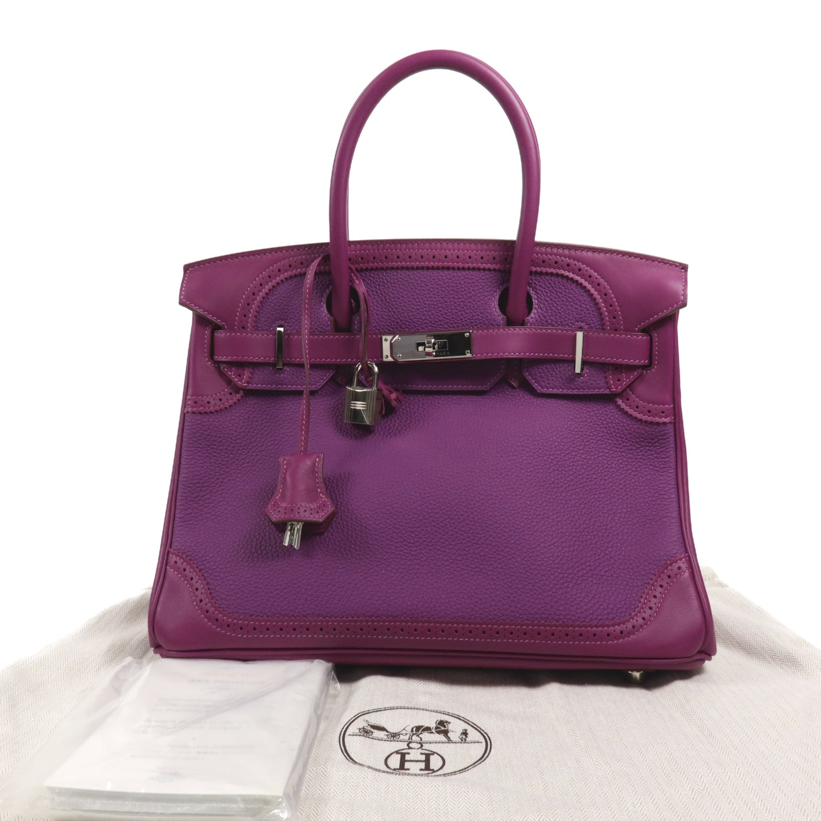 HERMES Swift皮革Birkin 30 Ghillies銀扣手挽袋Anemone