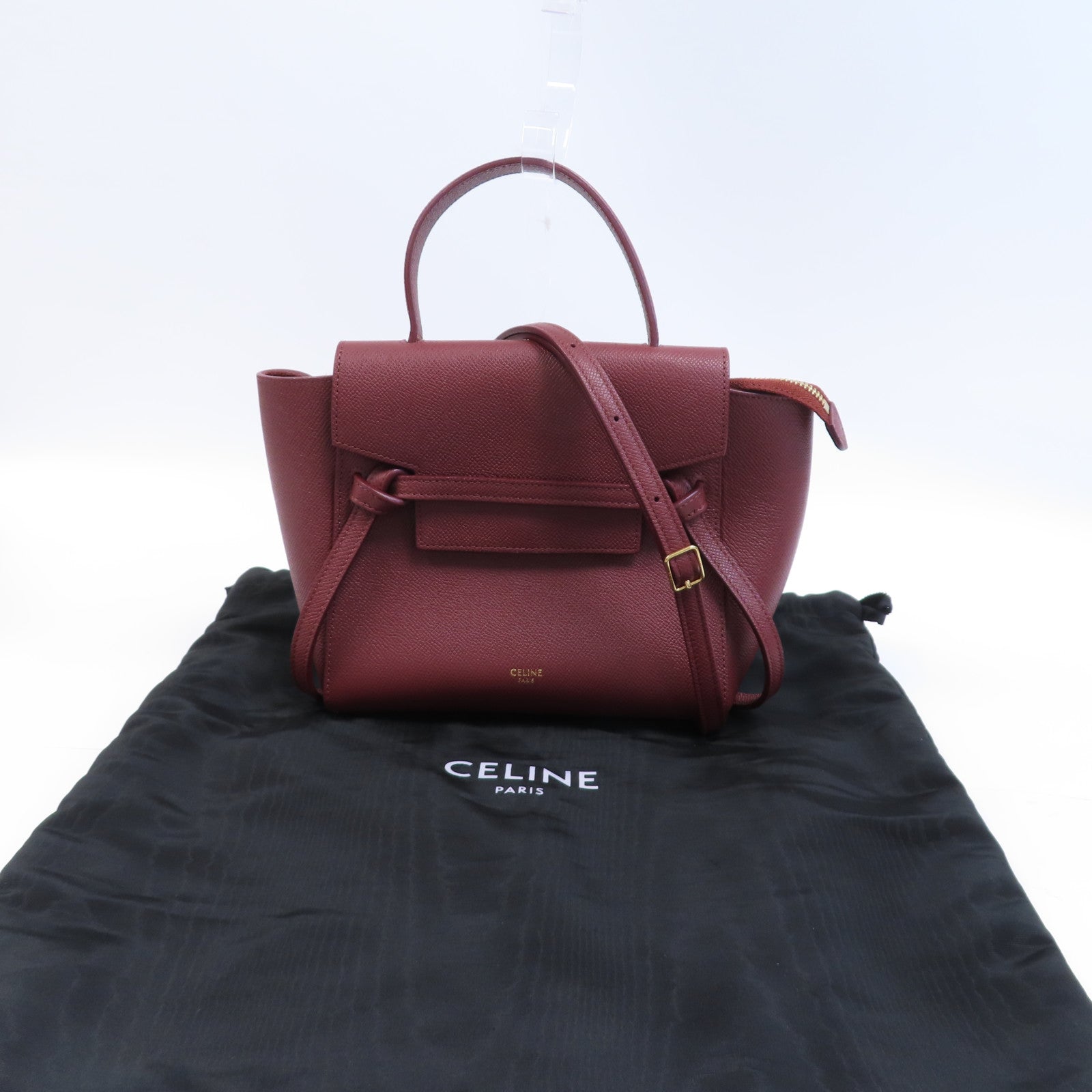 CELINE 牛皮皮革Nano Belt Bag金扣手挽肩背兩用袋紅色