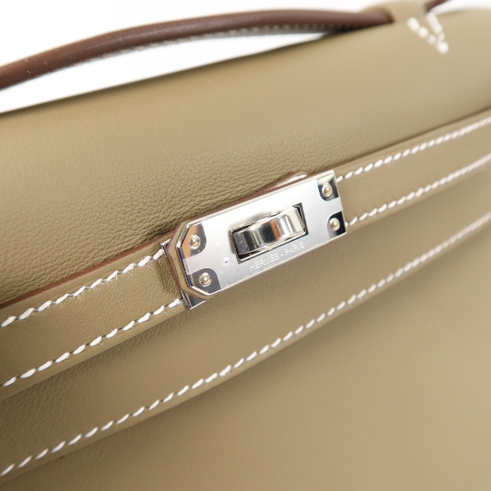 HERMES Swift皮革Kelly Pochette手挽袋Etoupe