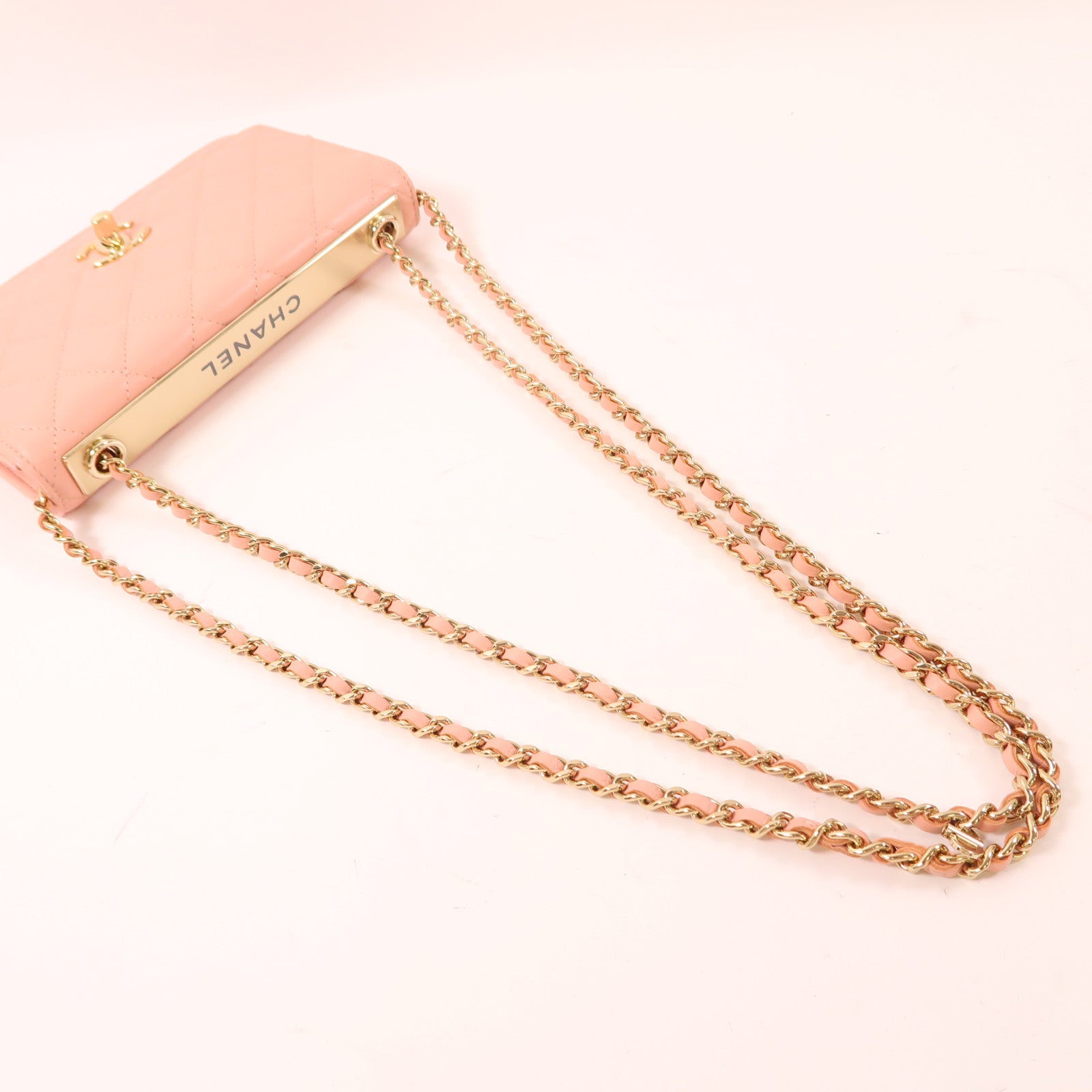 CHANEL CC GHW Chain Shoulder Bag Lambskin Leather Pink