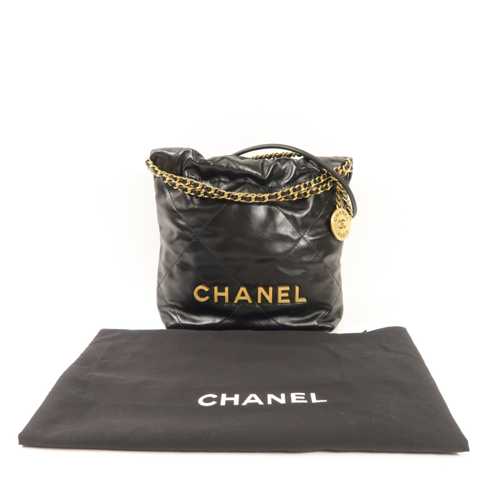 CHANEL 羊皮皮革Mini 22金扣鏈帶肩背袋