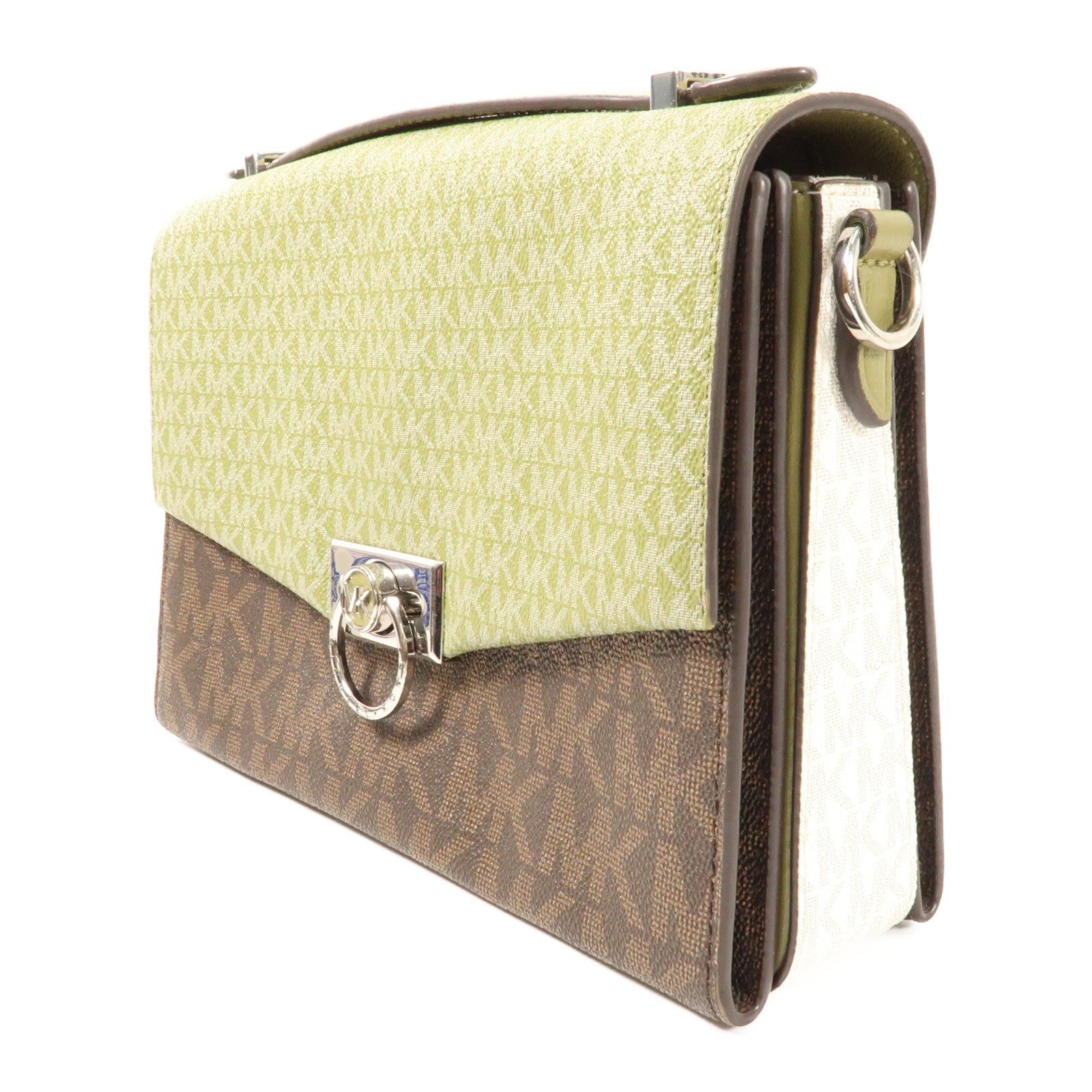 Michael Kors 塗層帆布Shoulder Bag銀扣手挽肩背兩用袋