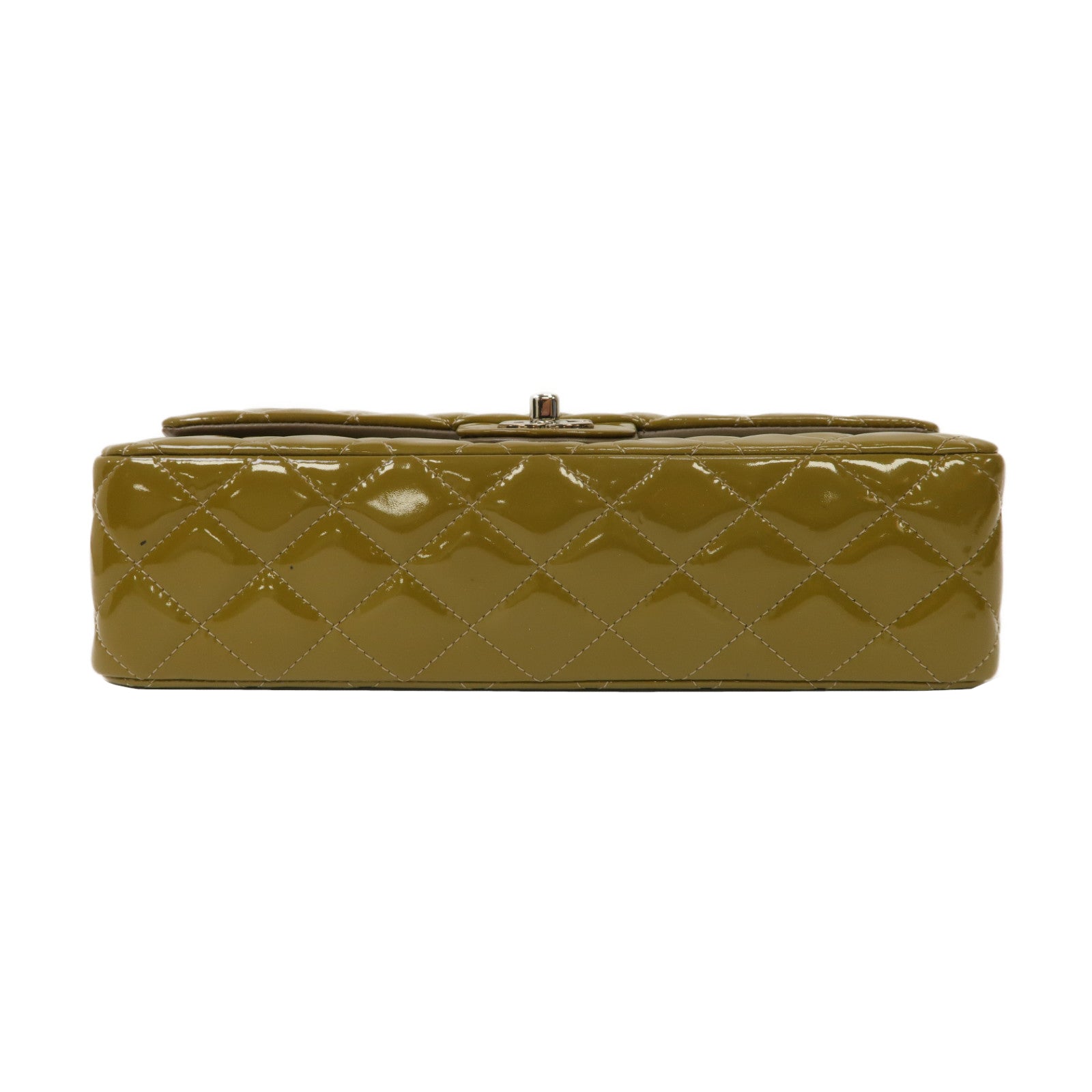 CHANEL 【激減優惠】菱格漆皮皮革Classic Flap 25銀扣鏈帶肩背袋綠色/灰色