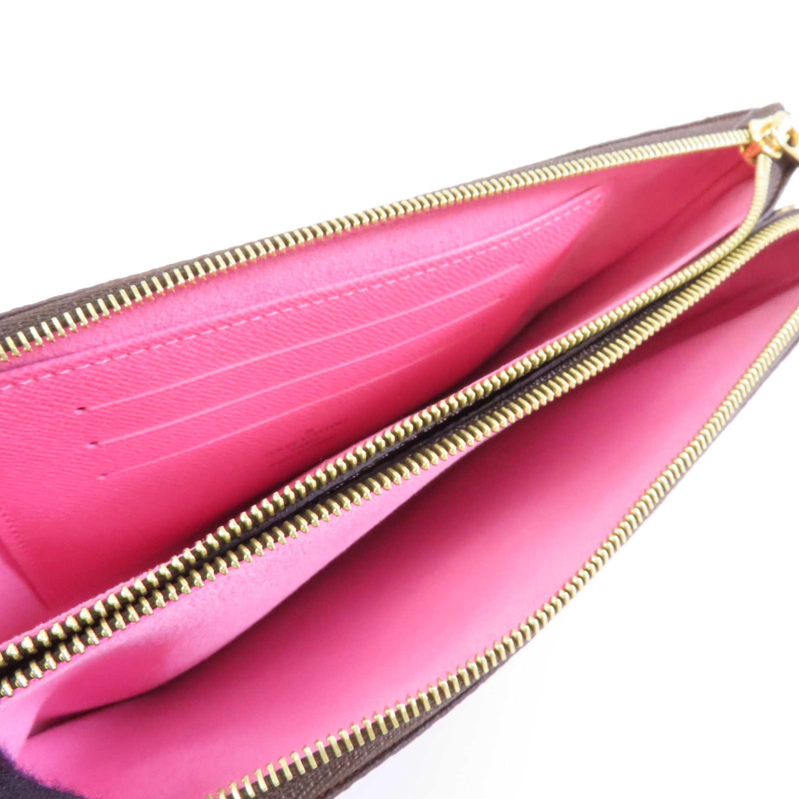 LOUIS VUITTON Monogram Pochette Double Zip金扣鏈帶肩背袋棕色