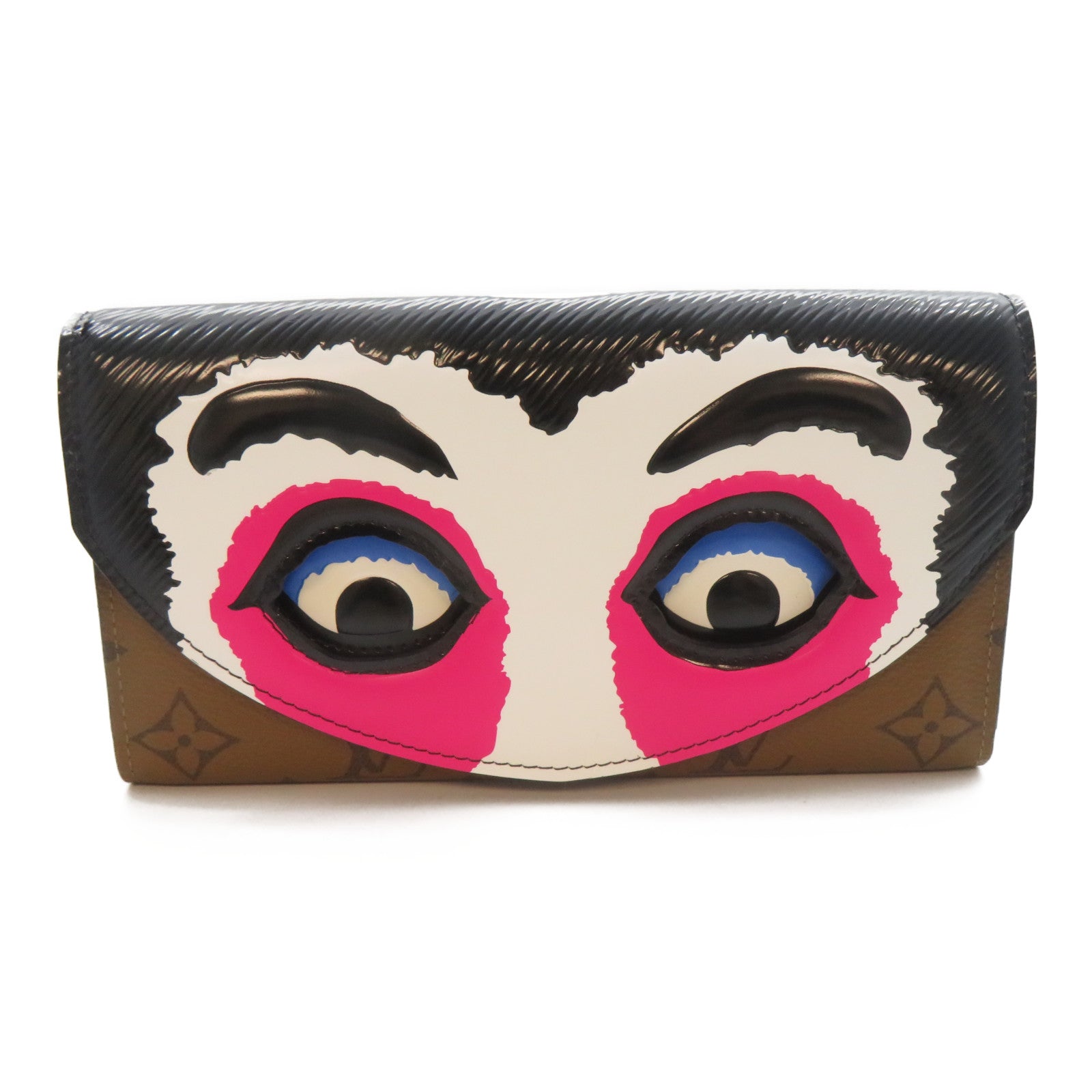 LOUIS VUITTON Monogram Kabuki Mask Sarah Wallet銀扣長錢包啡色彩色