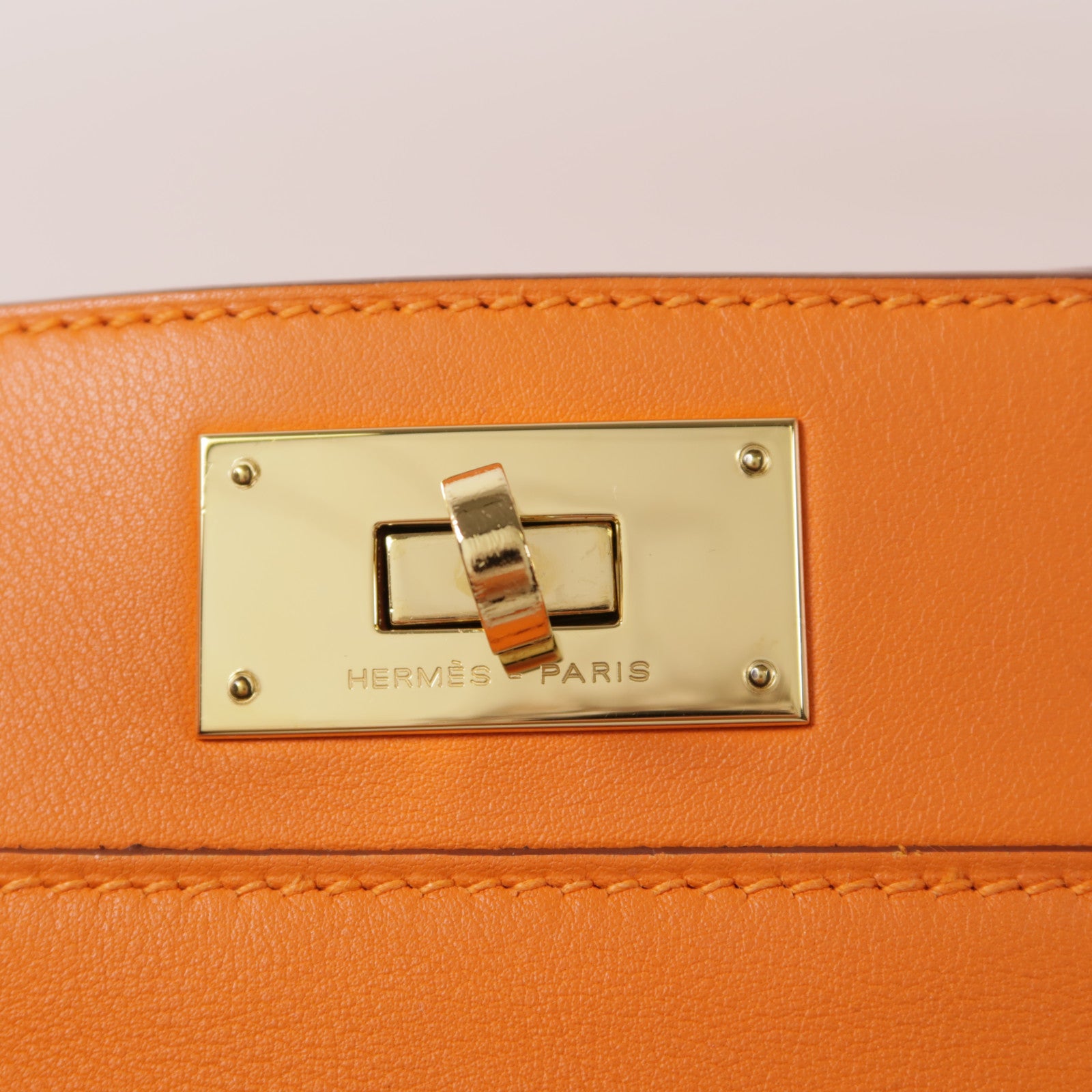 HERMES GHW Tool Box 20 2 Way Shoulder Bag Handbag Swift Leather Orange