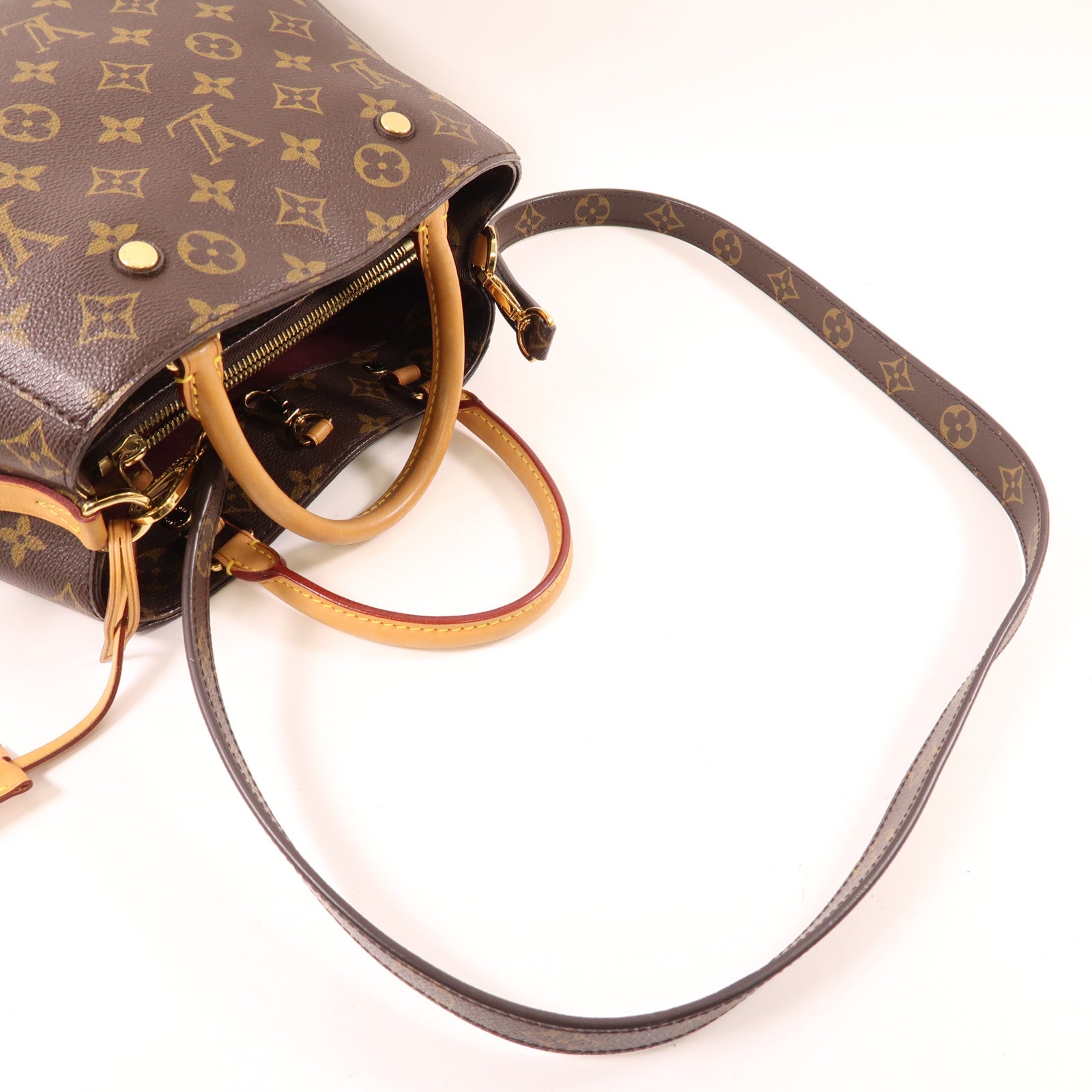 LOUIS VUITTON Monogram Montaigne BB金扣手挽肩背兩用袋棕色