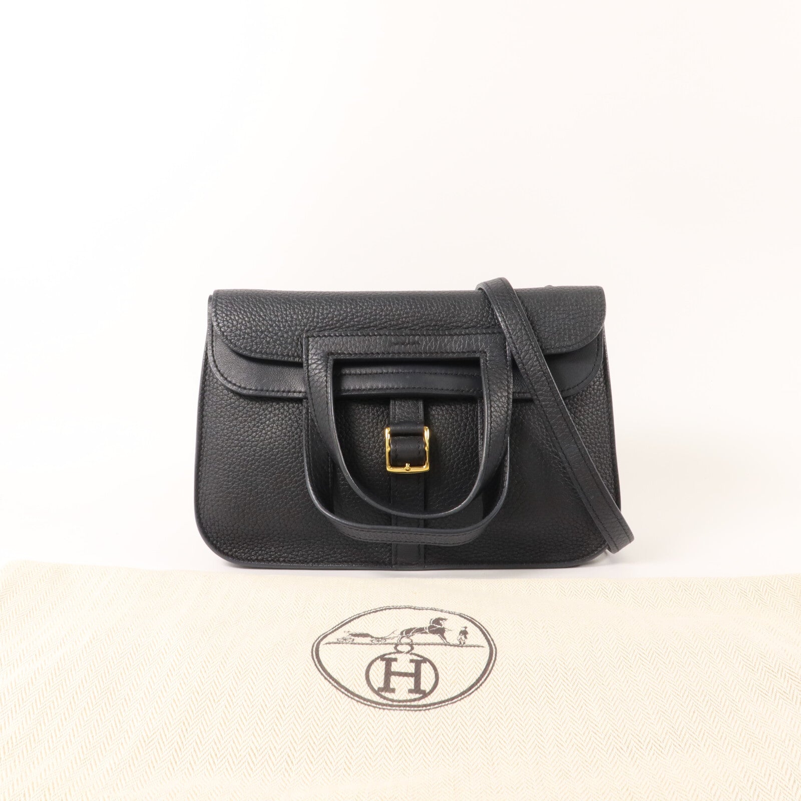 HERMES Clemence皮革Halzan 25手挽肩背兩用袋Noir