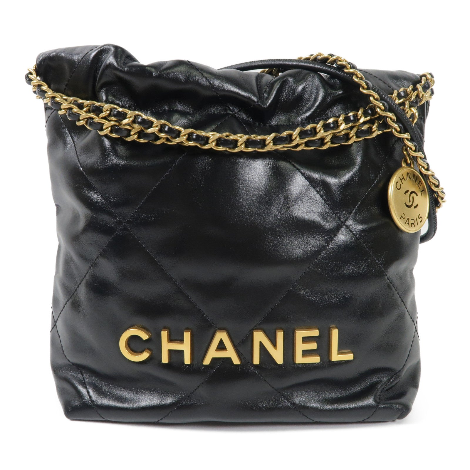 CHANEL 羊皮皮革Mini 22金扣鏈帶肩背袋