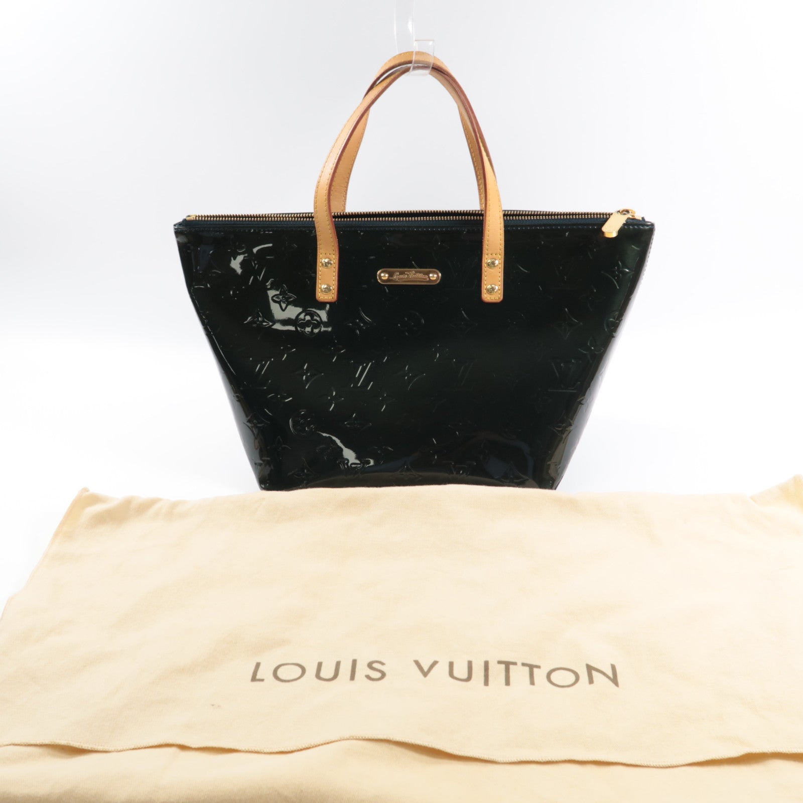LOUIS VUITTON Monogram Vernis Bellevue PM金扣手挽袋綠色