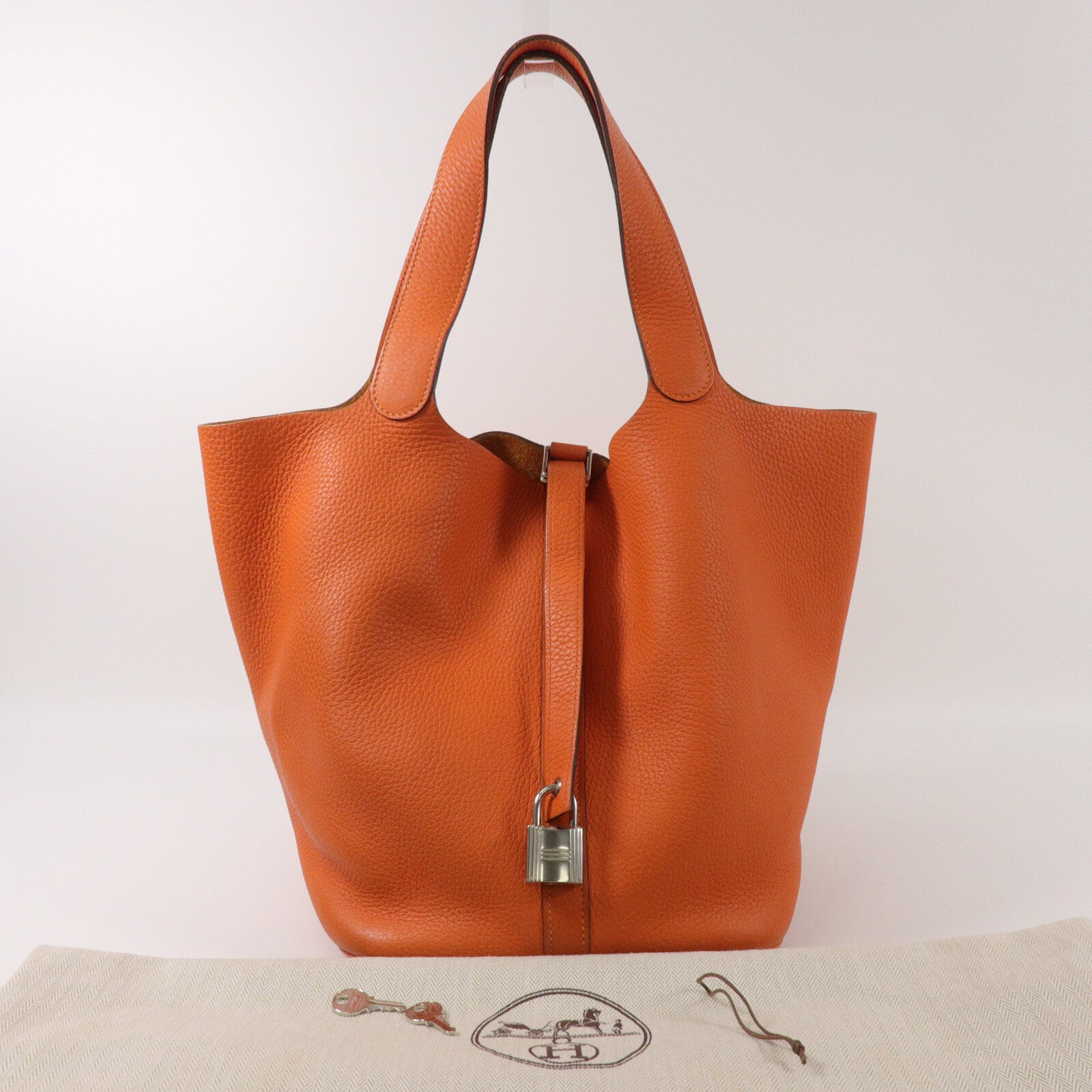 HERMES Clemence皮革Picotin GM手挽袋Orange
