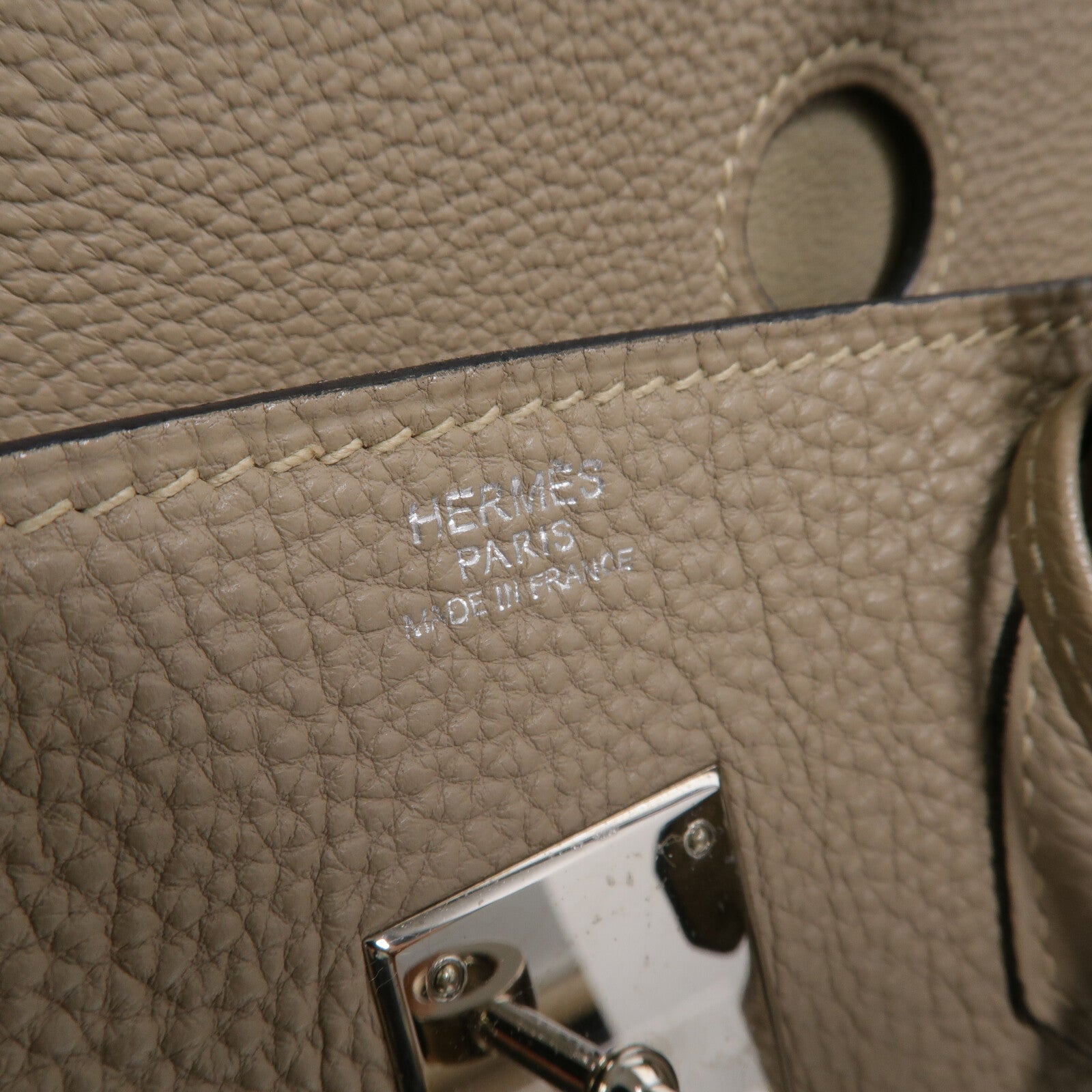HERMES Clemence皮革Birkin 30手挽袋Gris Tourterelle