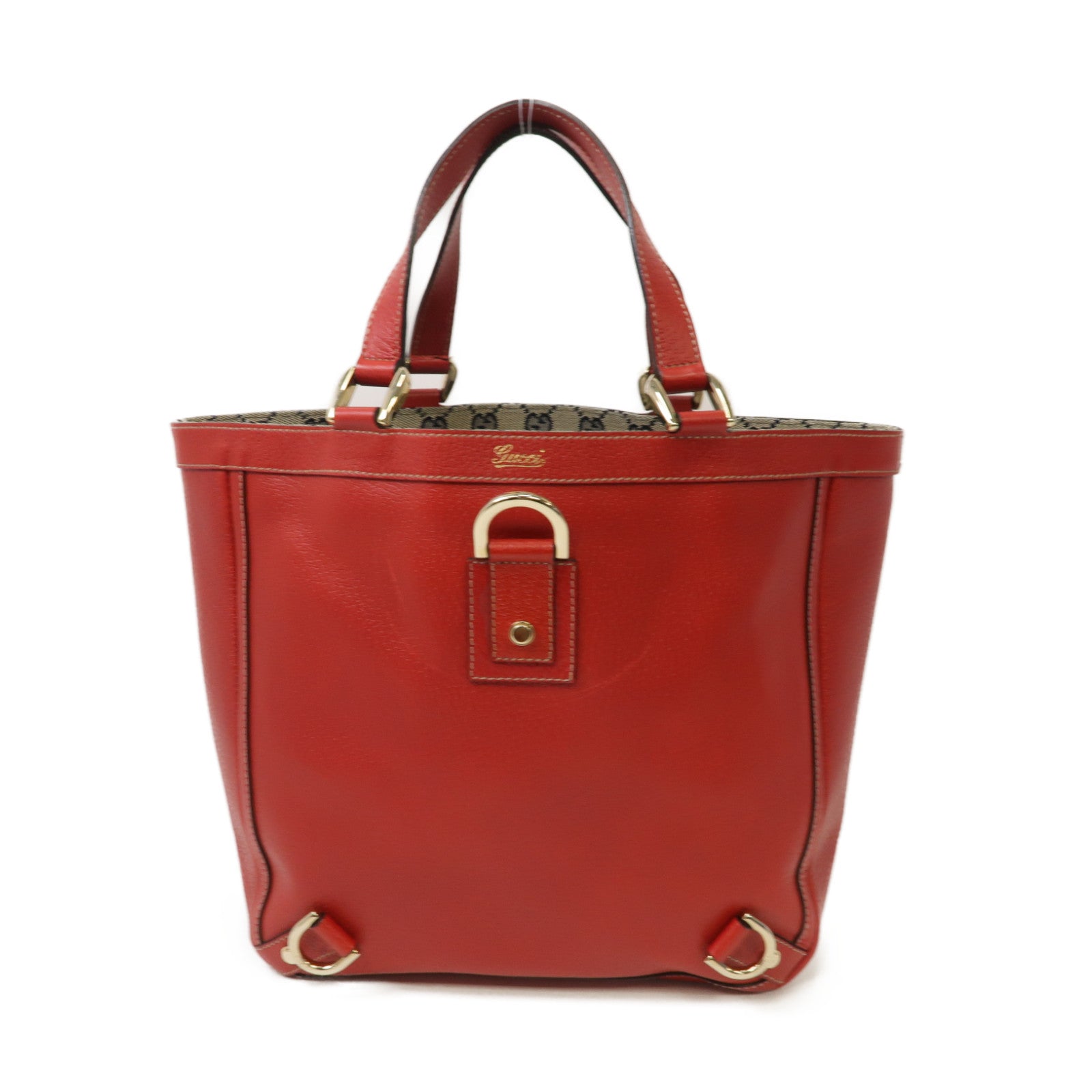 GUCCI 【清倉大減價】牛皮皮革Tote Bag金扣肩背袋紅色