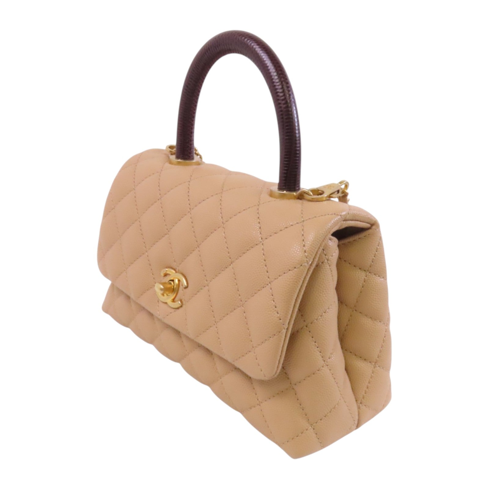 CHANEL 牛皮皮革/蜥蝪皮革Coco Handle金扣手挽肩背兩用袋