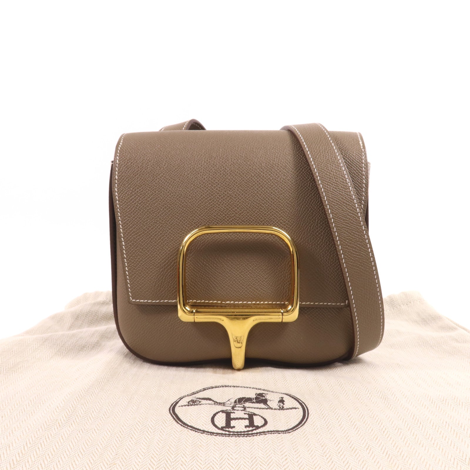 HERMES Epsom皮革Della Cavalleria Mini金扣肩背袋Etoupe